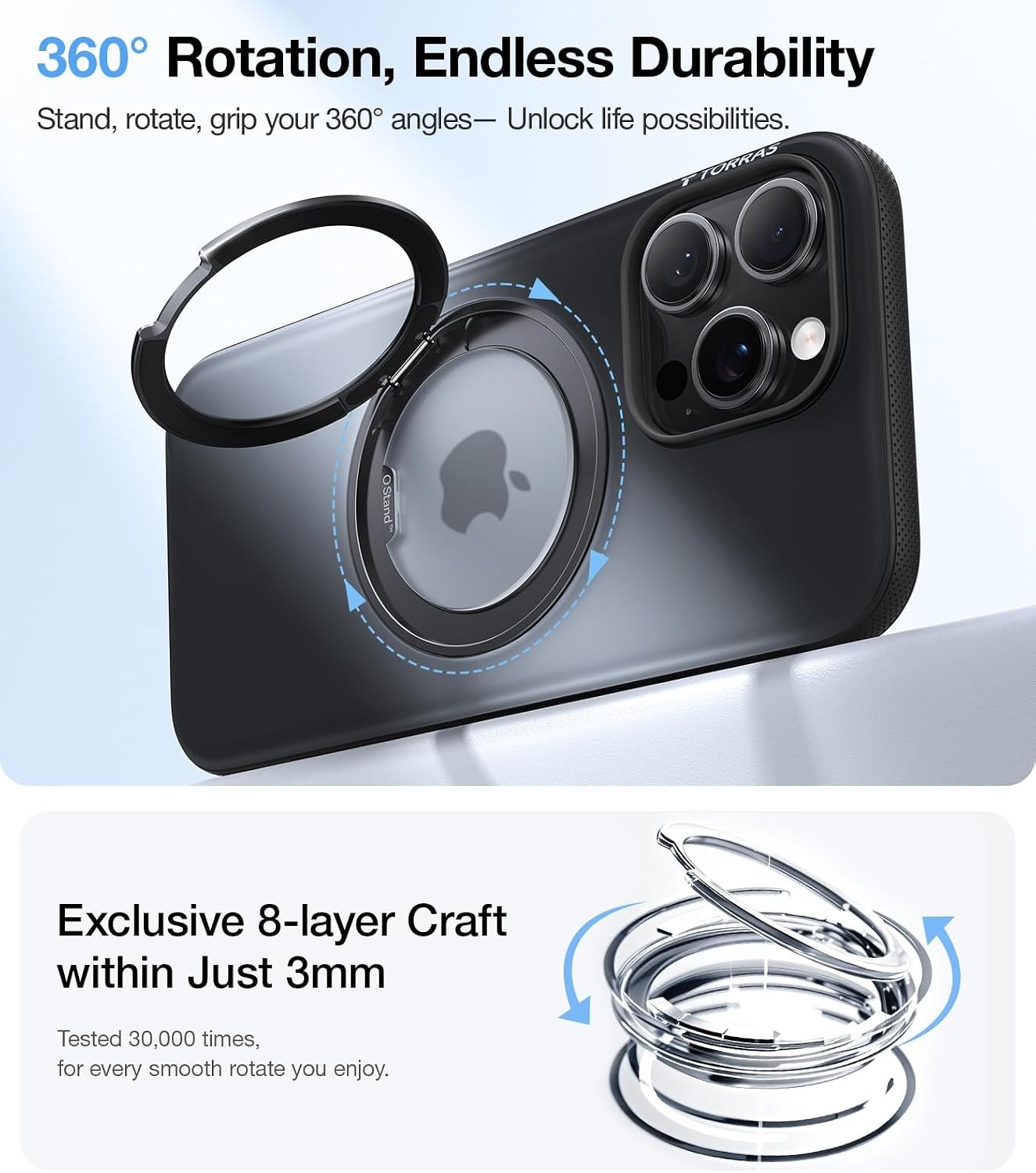image:imageTORRAS O3 Fitness for iPhone 16 Pro Case Magnetic Stand Fit for MagSafe 360 Rotatable Stable Stand Camera Control Button MilitaryGrade Shockproof Slim amp Sleek Mint Green TranslucentObsidian Black