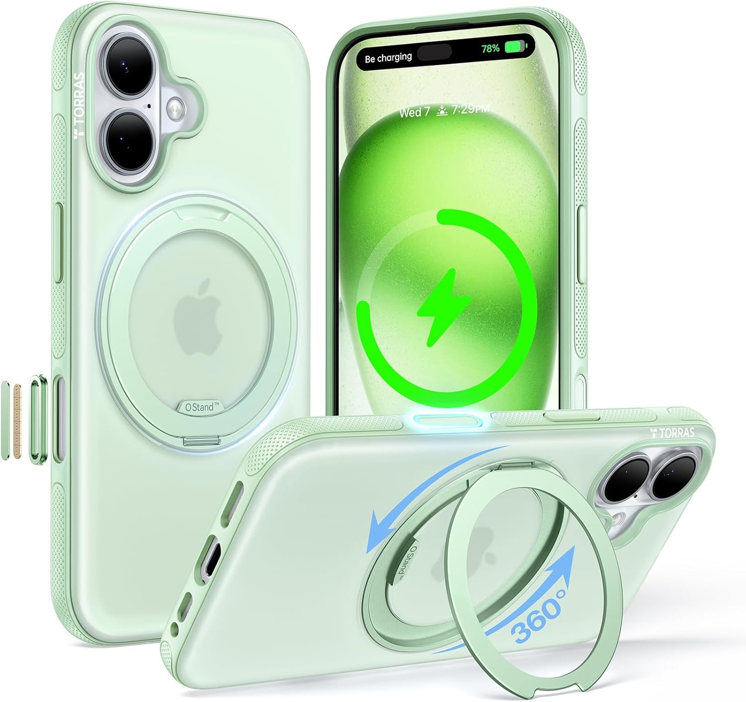 image:imageTORRAS O3 Fitness for iPhone 16 Pro Case Magnetic Stand Fit for MagSafe 360 Rotatable Stable Stand Camera Control Button MilitaryGrade Shockproof Slim amp Sleek Mint Green TranslucentMint Green