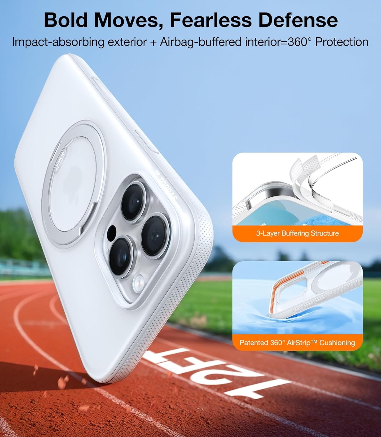image:imageTORRAS O3 Fitness for iPhone 16 Pro Case Magnetic Stand Fit for MagSafe 360 Rotatable Stable Stand Camera Control Button MilitaryGrade Shockproof Slim amp Sleek Mint Green TranslucentGlacier White