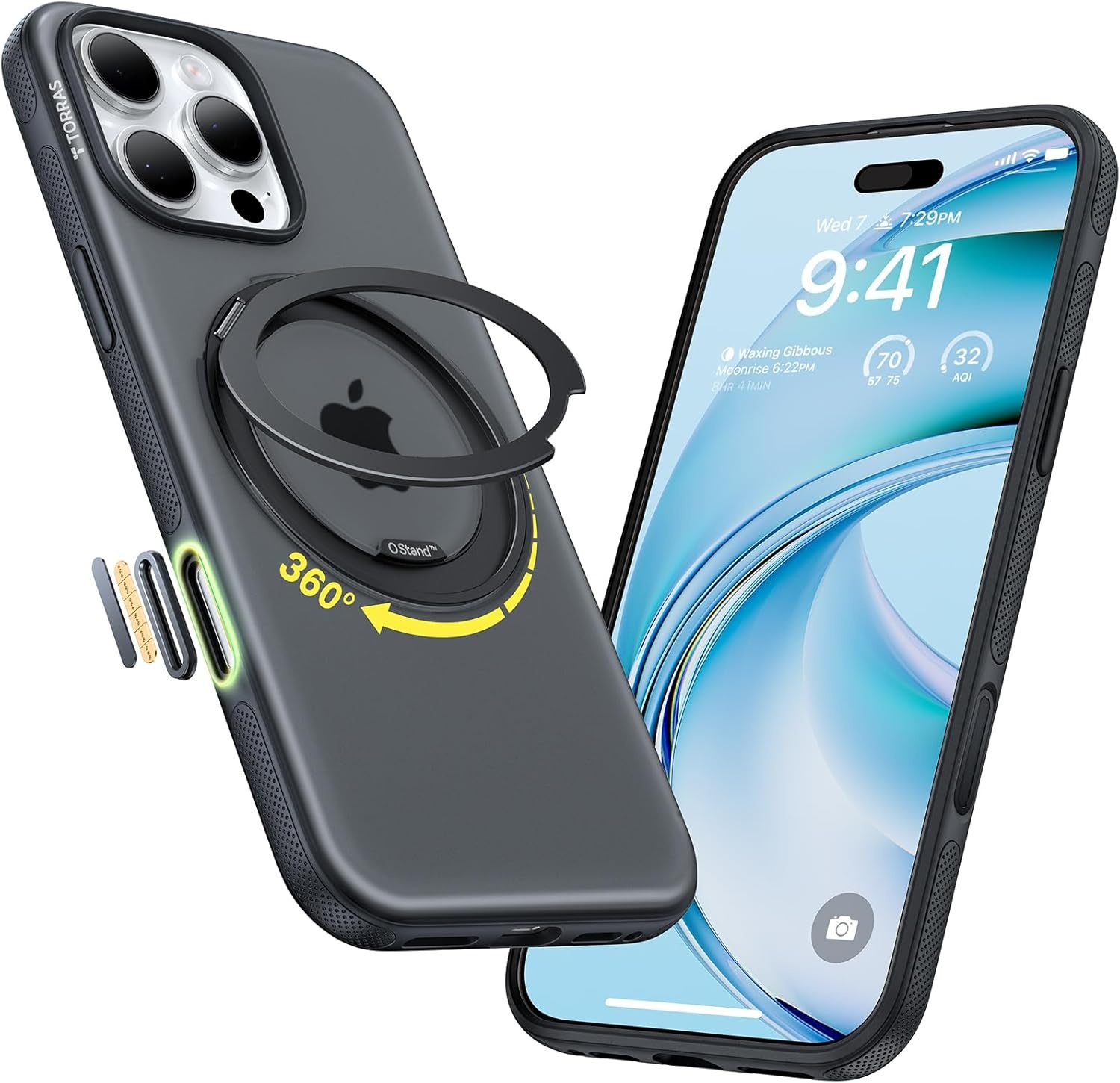 image:imageTORRAS O3 Fitness for iPhone 16 Pro Case Magnetic Stand Fit for MagSafe 360 Rotatable Stable Stand Camera Control Button MilitaryGrade Shockproof Slim amp Sleek Mint Green TranslucentObsidian Black