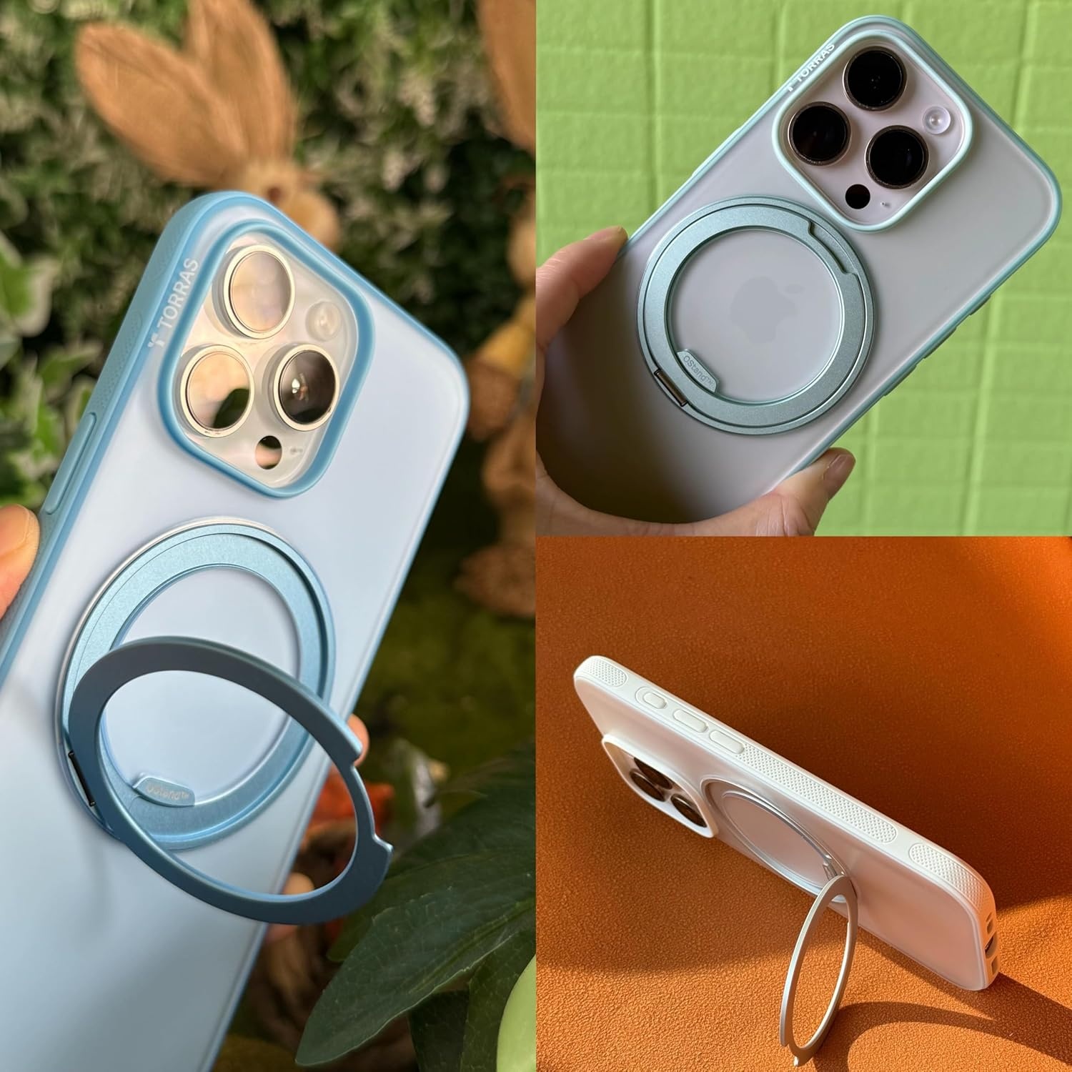 image:imageTORRAS O3 Fitness for iPhone 16 Pro Case Magnetic Stand Fit for MagSafe 360 Rotatable Stable Stand Camera Control Button MilitaryGrade Shockproof Slim amp Sleek Mint Green TranslucentGlacier White