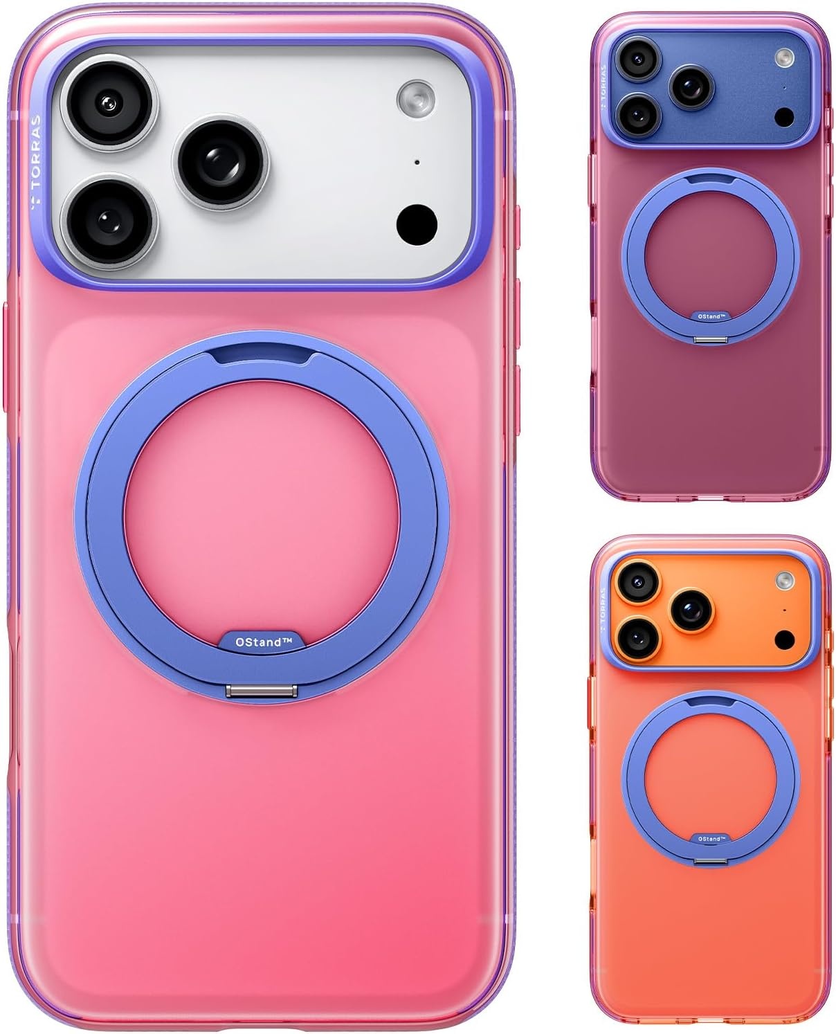 image:imageTORRAS O3 Hue for iPhone 17 Pro Case4X MilitaryGrade Air Drop Protection with Shockproof Airbag Bumper360 Strong Magnetic Stand Compatible with MagSafeColorblock Aesthetic 63 inchIndigo BlueBlush Pink