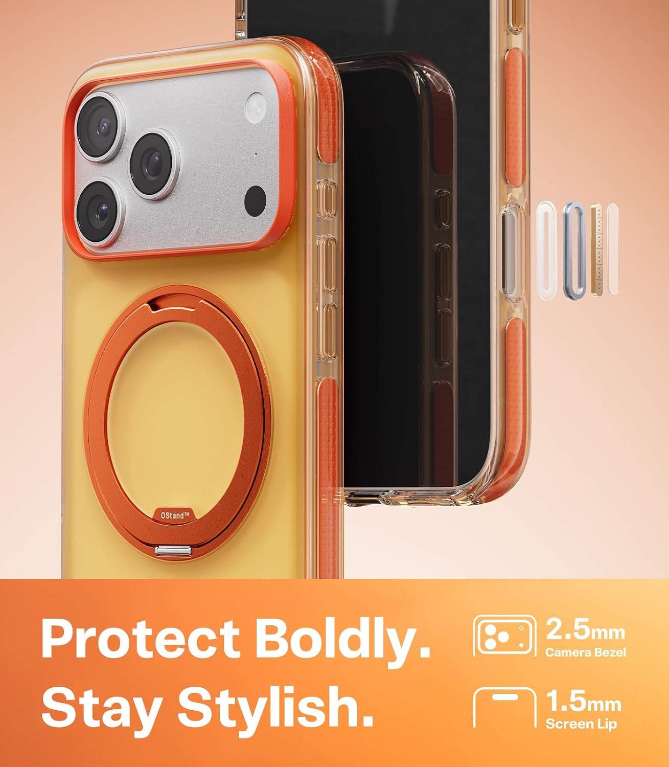image:imageTORRAS O3 Hue for iPhone 17 Pro Case4X MilitaryGrade Air Drop Protection with Shockproof Airbag Bumper360 Strong Magnetic Stand Compatible with MagSafeColorblock Aesthetic 63 inchIndigo BlueGolden Citrus