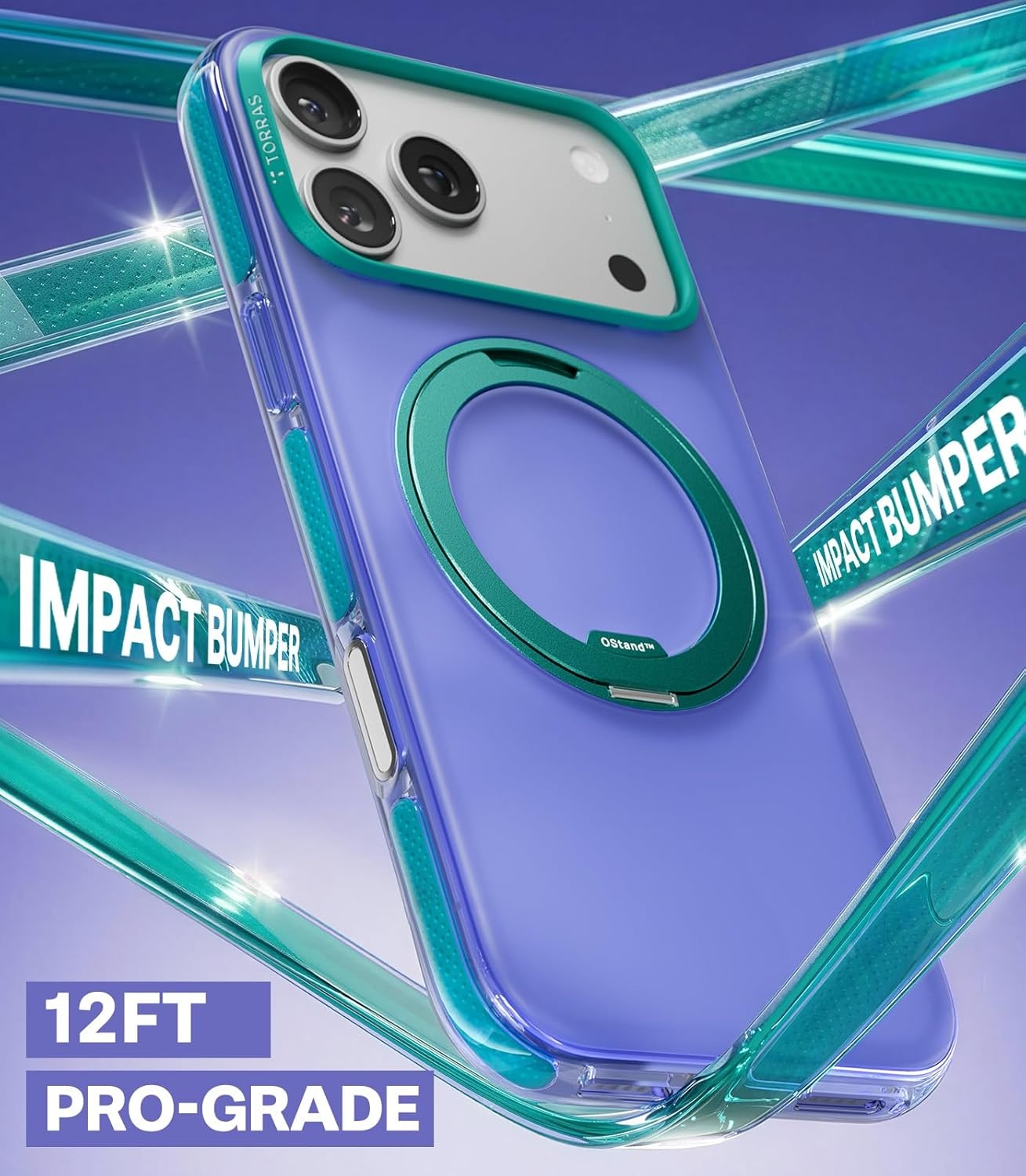 image:imageTORRAS O3 Hue for iPhone 17 Pro Case4X MilitaryGrade Air Drop Protection with Shockproof Airbag Bumper360 Strong Magnetic Stand Compatible with MagSafeColorblock Aesthetic 63 inchIndigo BlueIndigo Blue