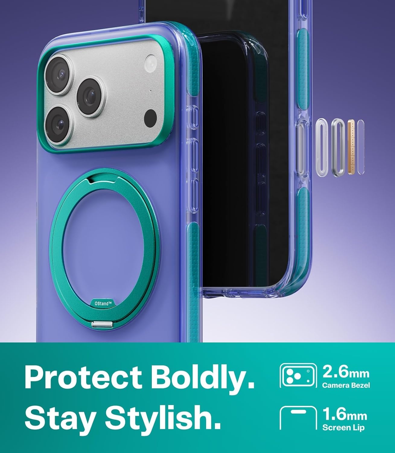 image:imageTORRAS O3 Hue for iPhone 17 Pro Case4X MilitaryGrade Air Drop Protection with Shockproof Airbag Bumper360 Strong Magnetic Stand Compatible with MagSafeColorblock Aesthetic 63 inchIndigo BlueIndigo Blue