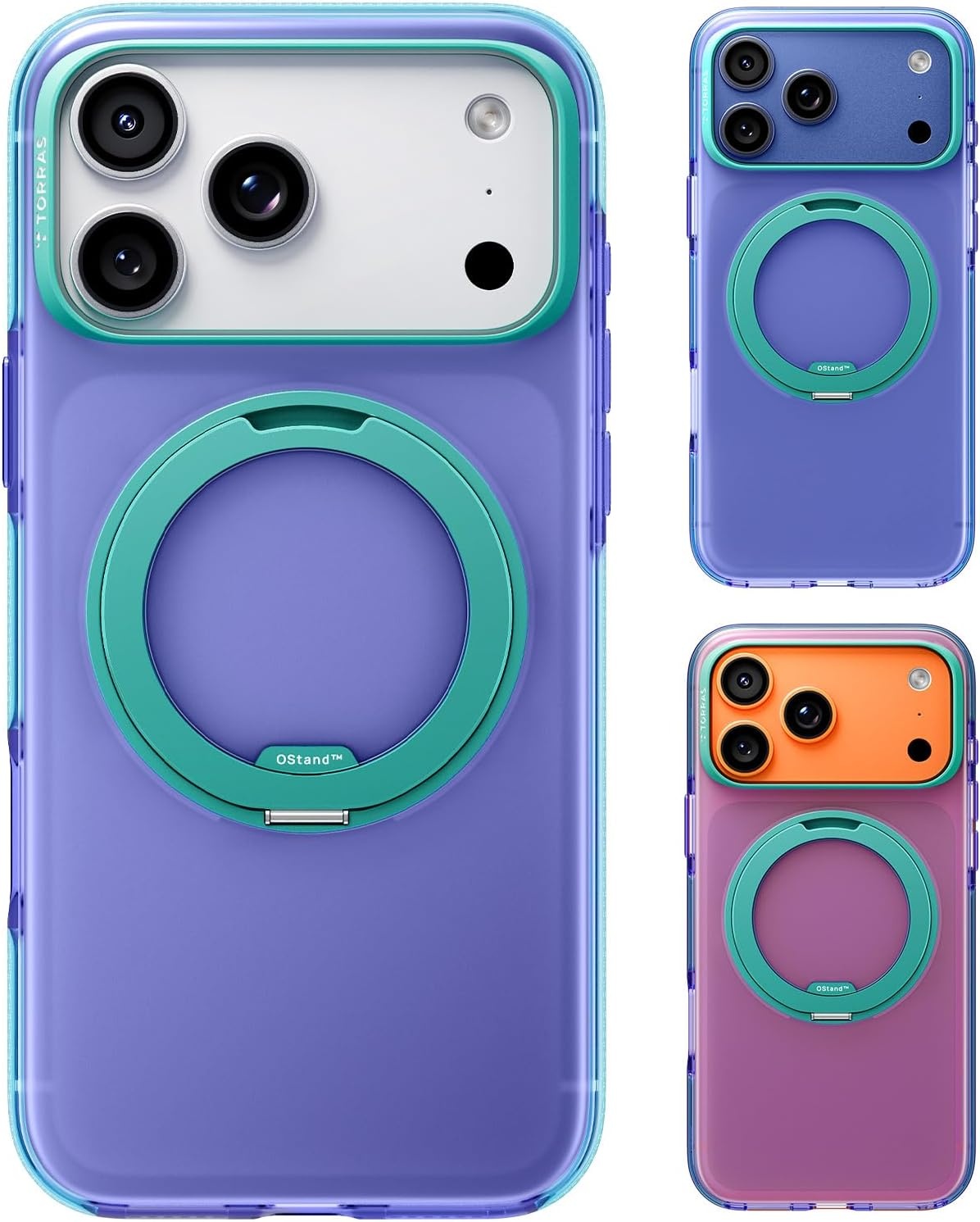 image:imageTORRAS O3 Hue for iPhone 17 Pro Case4X MilitaryGrade Air Drop Protection with Shockproof Airbag Bumper360 Strong Magnetic Stand Compatible with MagSafeColorblock Aesthetic 63 inchIndigo BlueIndigo Blue