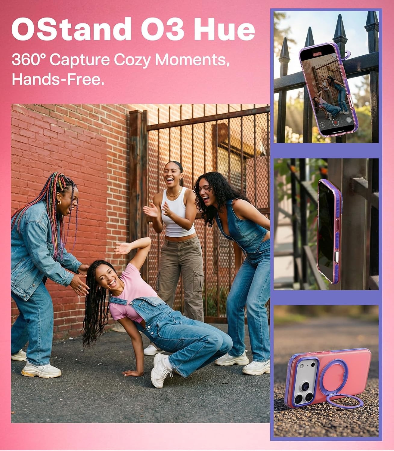 image:imageTORRAS O3 Hue for iPhone 17 Pro Case4X MilitaryGrade Air Drop Protection with Shockproof Airbag Bumper360 Strong Magnetic Stand Compatible with MagSafeColorblock Aesthetic 63 inchIndigo BlueBlush Pink