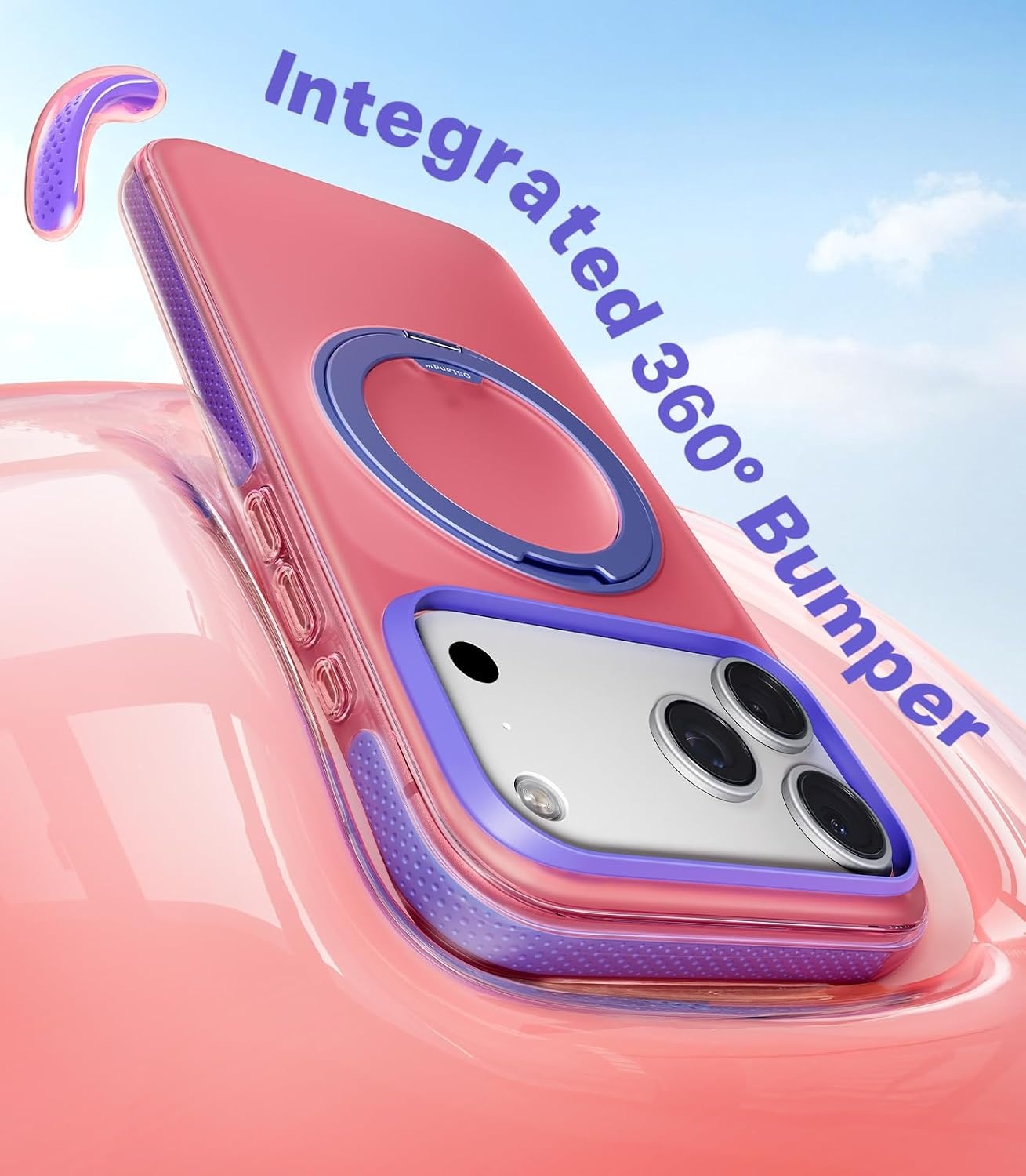 image:imageTORRAS O3 Hue for iPhone 17 Pro Max Case4X MilitaryGrade Air Drop Protection with Shockproof Airbag Bumper360 Magnetic Stand Compatible with MagSafe Phone CaseColorblock AestheticIndigo BlueBlush Pink