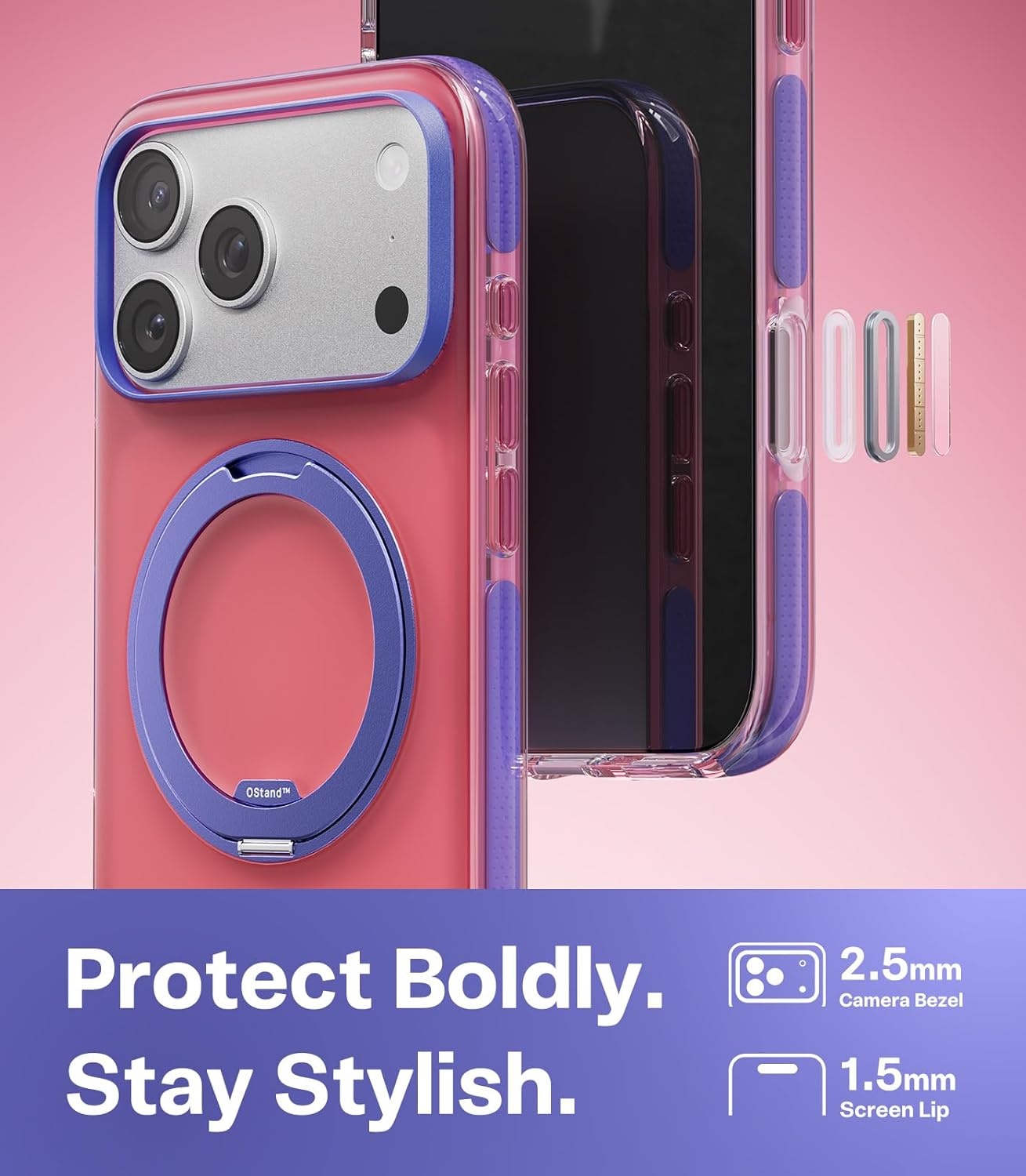 image:imageTORRAS O3 Hue for iPhone 17 Pro Max Case4X MilitaryGrade Air Drop Protection with Shockproof Airbag Bumper360 Magnetic Stand Compatible with MagSafe Phone CaseColorblock AestheticIndigo BlueBlush Pink