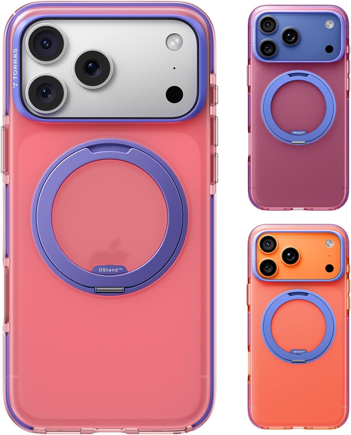 image:imageTORRAS O3 Hue for iPhone 17 Pro Max Case4X MilitaryGrade Air Drop Protection with Shockproof Airbag Bumper360 Magnetic Stand Compatible with MagSafe Phone CaseColorblock AestheticIndigo BlueBlush Pink