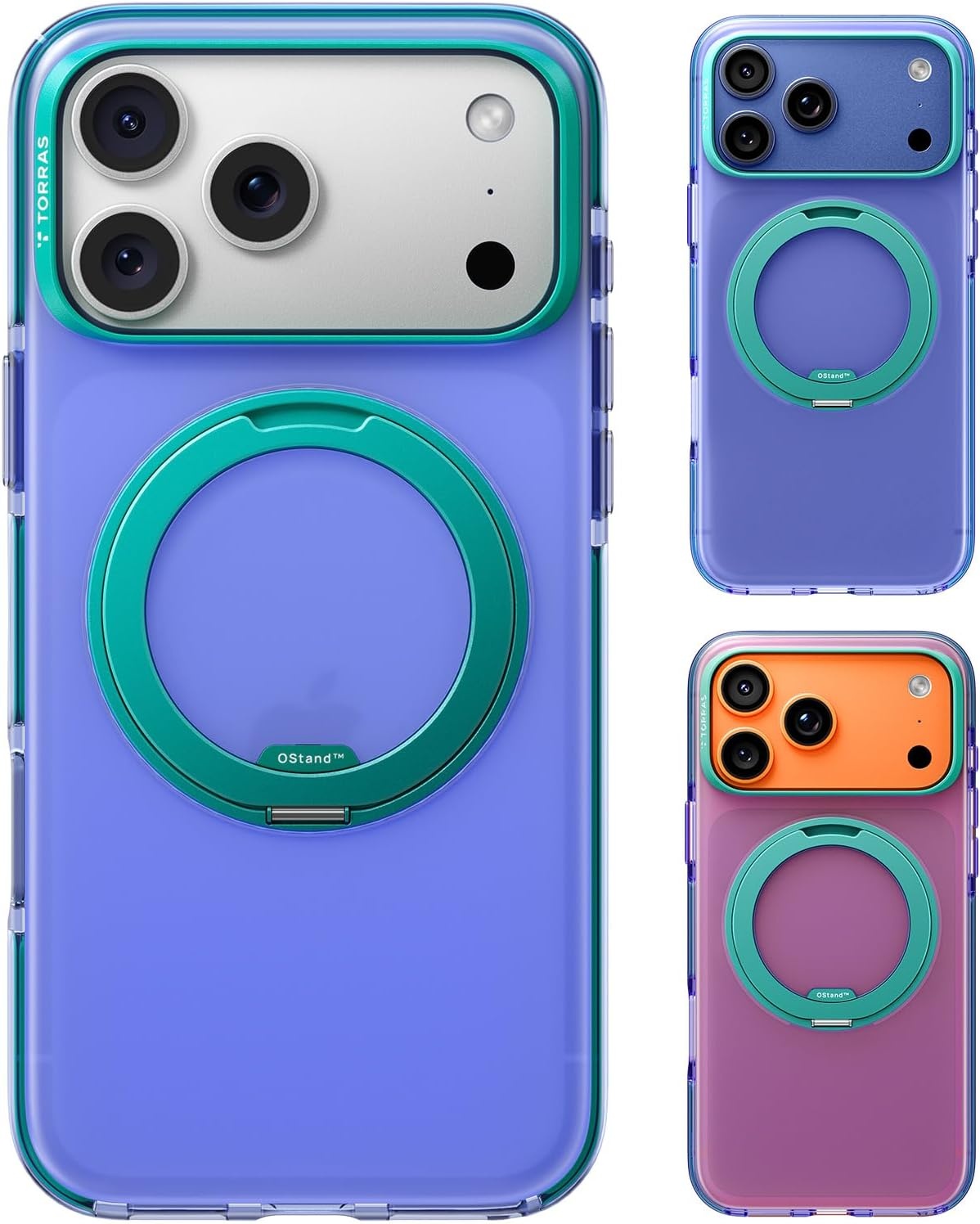 image:imageTORRAS O3 Hue for iPhone 17 Pro Max Case4X MilitaryGrade Air Drop Protection with Shockproof Airbag Bumper360 Magnetic Stand Compatible with MagSafe Phone CaseColorblock AestheticIndigo BlueIndigo Blue