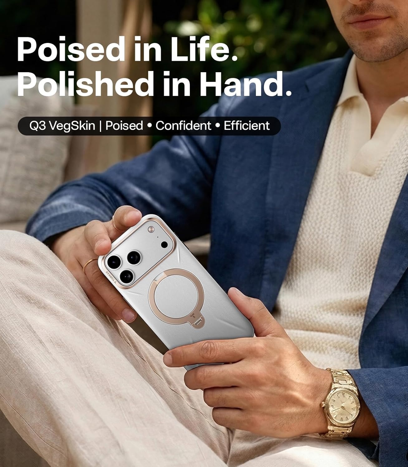 image:imageTORRAS Organic Leather for iPhone 17 Pro Case with Stand Fit for Magsafe 360 Spin Kickstand with Camera Control Premium Leather Durable Stylish Q3 VegSkin for iPhone 17 Pro Phone Case Burnt OrangeGrayish white