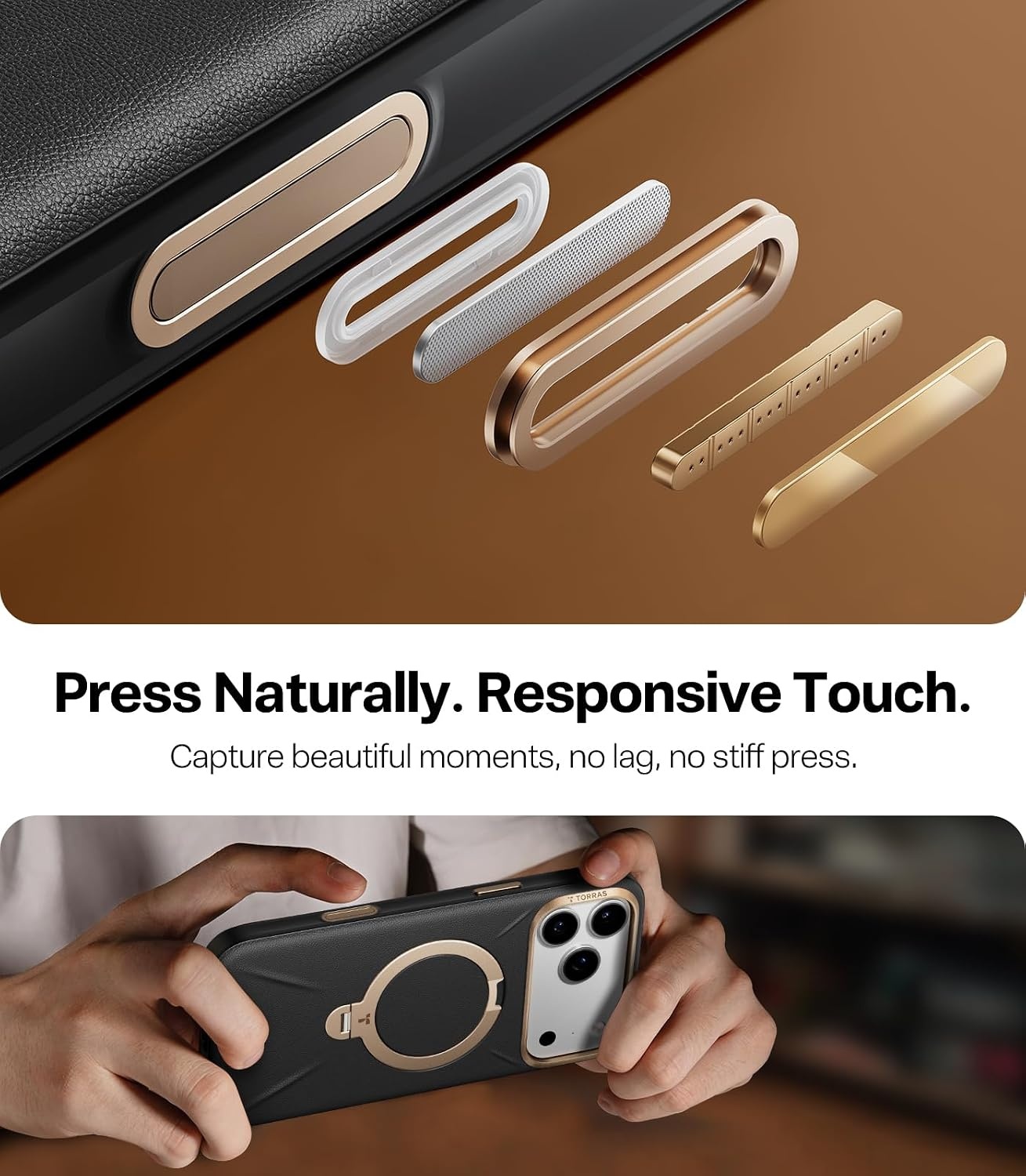 image:imageTORRAS Organic Leather for iPhone 17 Pro Case with Stand Fit for Magsafe 360 Spin Kickstand with Camera Control Premium Leather Durable Stylish Q3 VegSkin for iPhone 17 Pro Phone Case Burnt OrangeMidnight Black