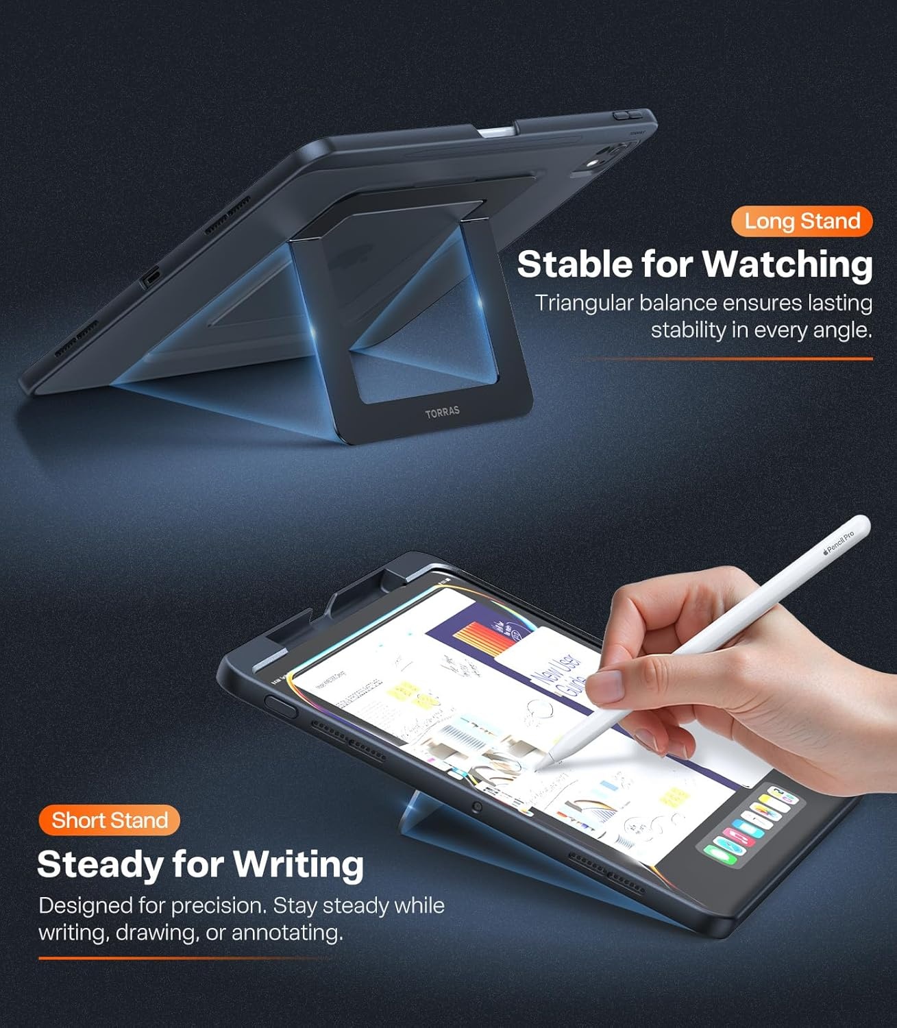 image:imageTORRAS Ostand K1 Guardian for iPad Pro 11 inch 4th3rd2nd1st Generation 2022 2021 2020 2018 with Pencil Holder Ultra Stable Stand Multiple Adjustable Viewing Angles Slim Protection BlackBlack