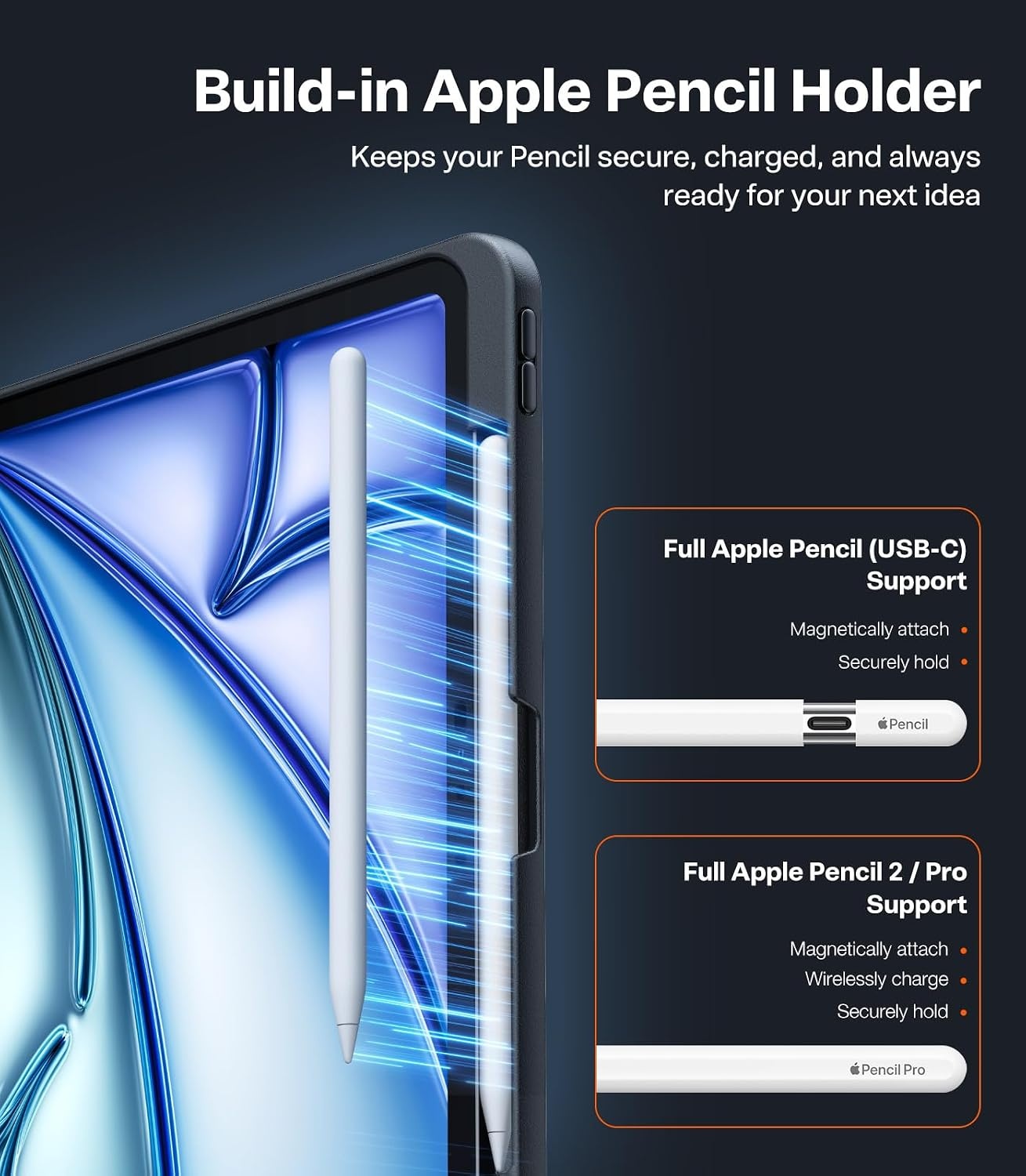 image:imageTORRAS Ostand K1 Guardian for iPad Pro 11 inch 4th3rd2nd1st Generation 2022 2021 2020 2018 with Pencil Holder Ultra Stable Stand Multiple Adjustable Viewing Angles Slim Protection BlackBlack