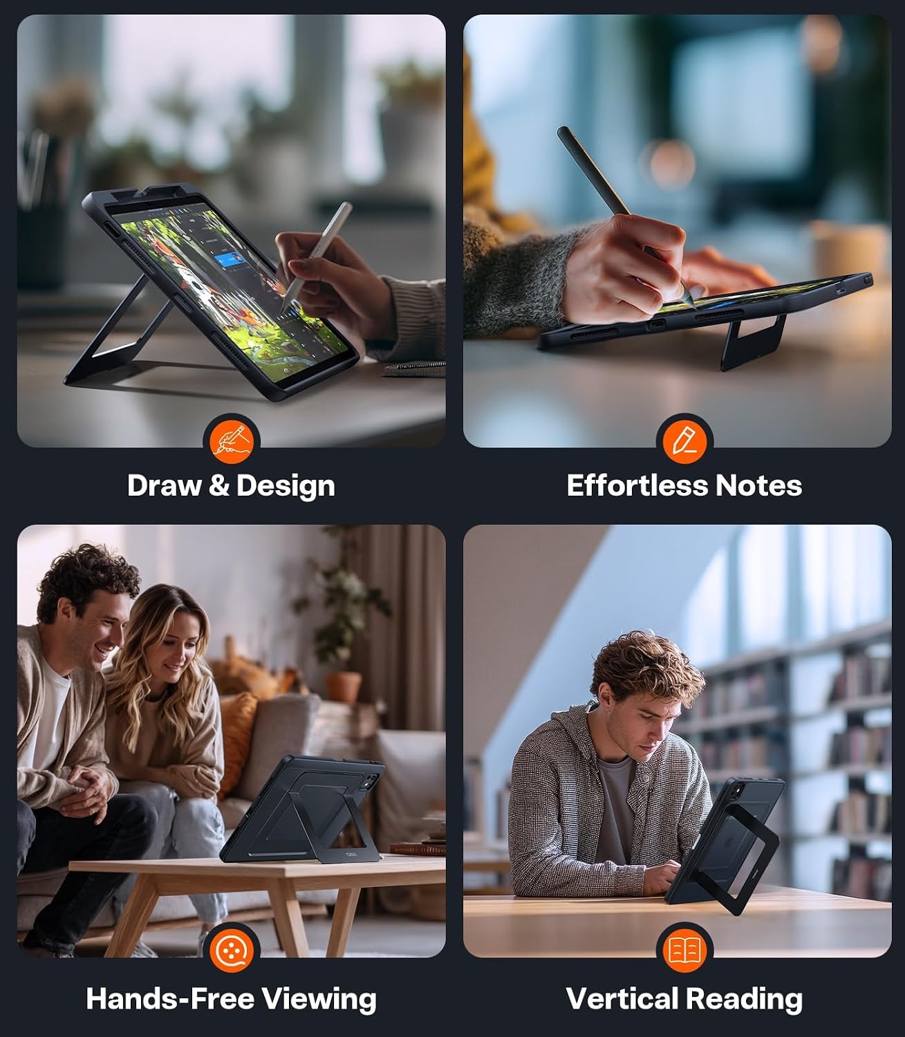 image:imageTORRAS Ostand K1 Guardian for iPad Pro 11 inch 4th3rd2nd1st Generation 2022 2021 2020 2018 with Pencil Holder Ultra Stable Stand Multiple Adjustable Viewing Angles Slim Protection BlackBlack