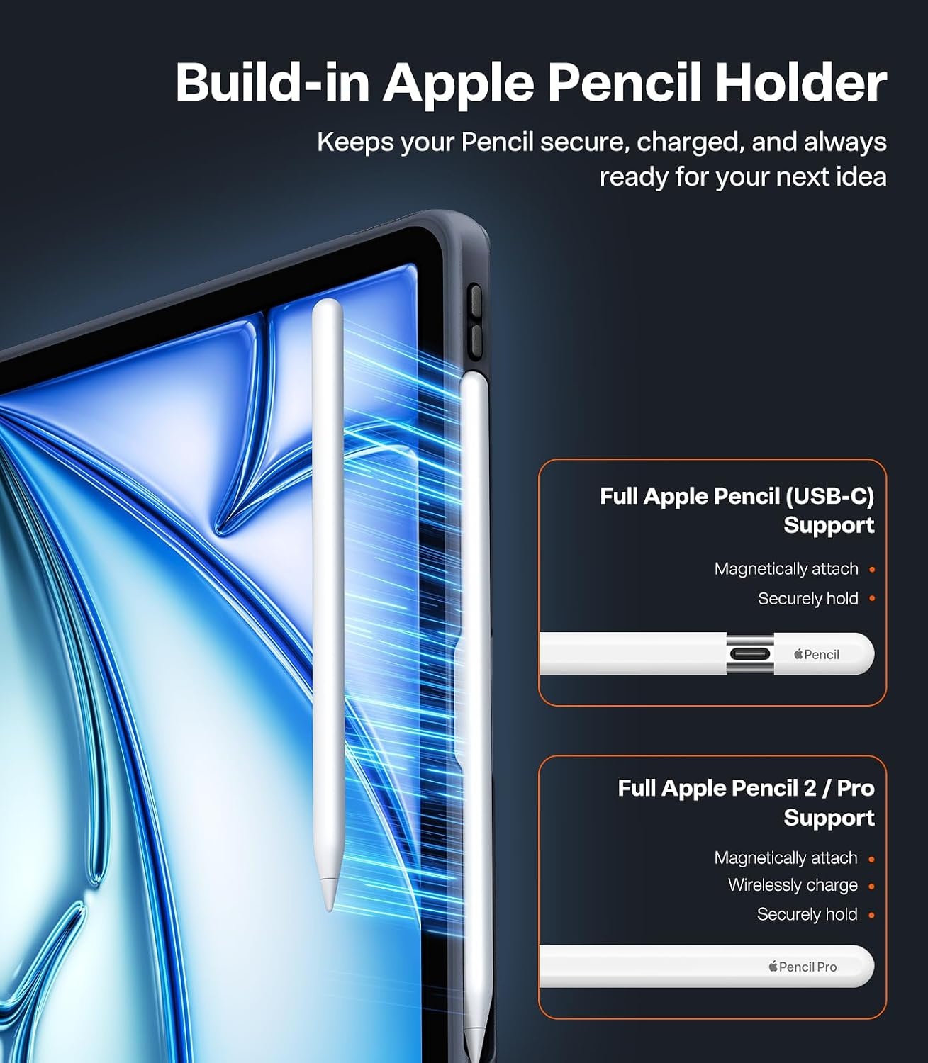 image:imageTORRAS Ostand K1 Guardian for iPad Pro 11 inch 4th3rd2nd1st Generation 2022 2021 2020 2018 with Pencil Holder Ultra Stable Stand Multiple Adjustable Viewing Angles Slim Protection BlackBlack