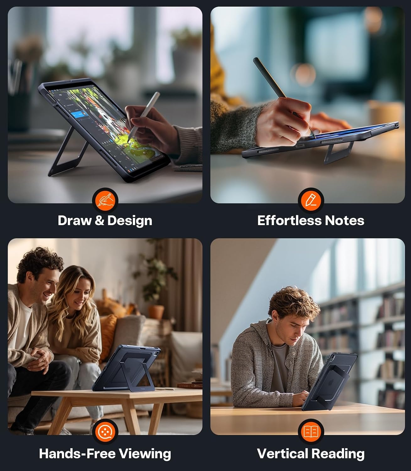 image:imageTORRAS Ostand K1 Guardian for iPad Pro 11 inch 4th3rd2nd1st Generation 2022 2021 2020 2018 with Pencil Holder Ultra Stable Stand Multiple Adjustable Viewing Angles Slim Protection BlackBlack