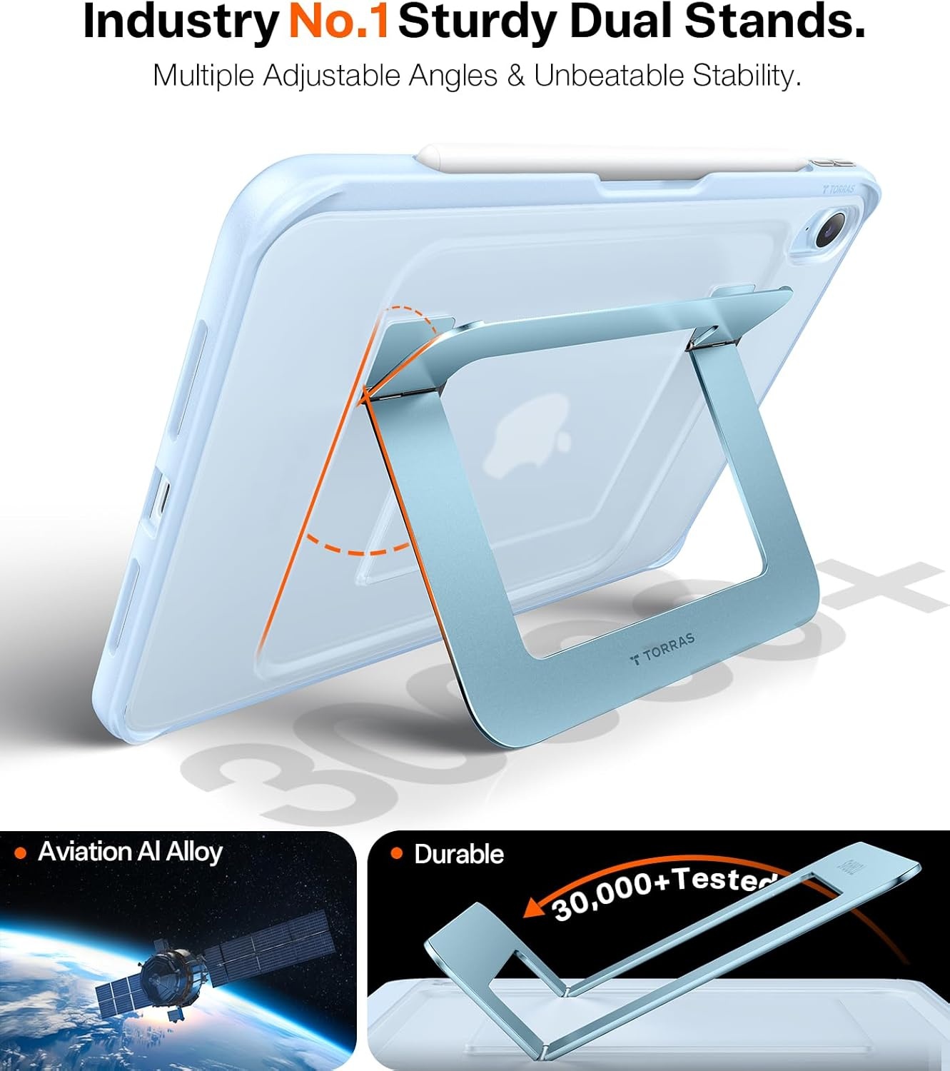 image:imageTORRAS Ostand K1 Guardian for iPad Pro 11 inch 4th3rd2nd1st Generation 2022 2021 2020 2018 with Pencil Holder Ultra Stable Stand Multiple Adjustable Viewing Angles Slim Protection BlackBlue