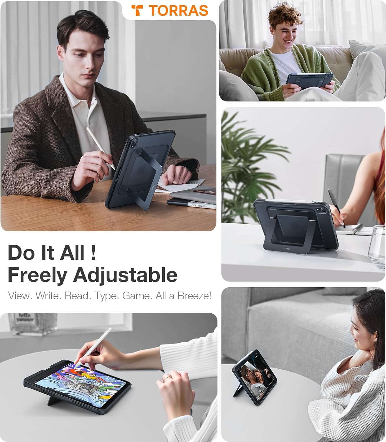 image:imageTORRAS Ostand K1 Guardian for iPad Pro 11 inch 4th3rd2nd1st Generation 2022 2021 2020 2018 with Pencil Holder Ultra Stable Stand Multiple Adjustable Viewing Angles Slim Protection BlackBlack