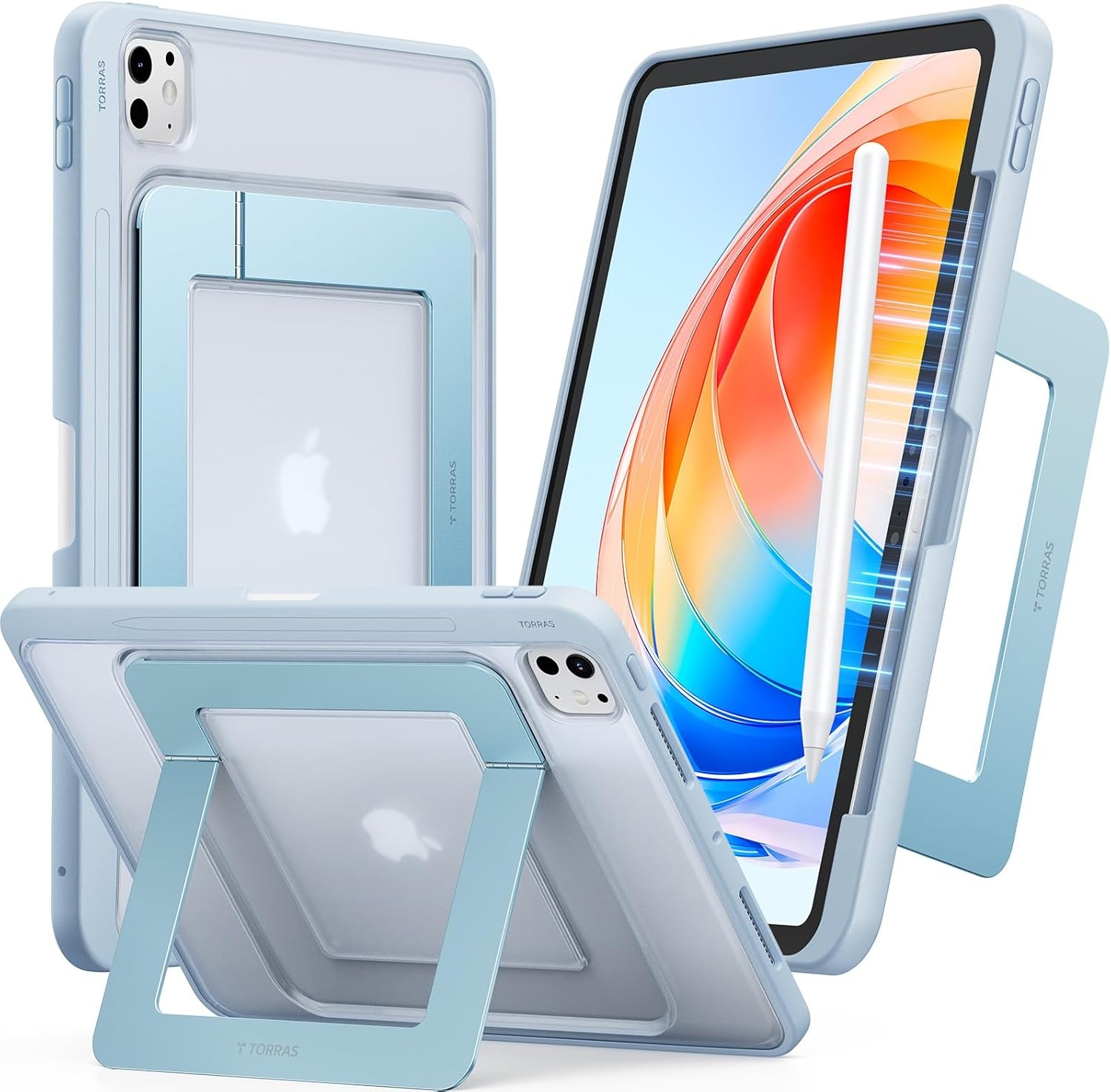 image:imageTORRAS Ostand K1 Guardian for iPad Pro 11 inch 4th3rd2nd1st Generation 2022 2021 2020 2018 with Pencil Holder Ultra Stable Stand Multiple Adjustable Viewing Angles Slim Protection BlackBlue