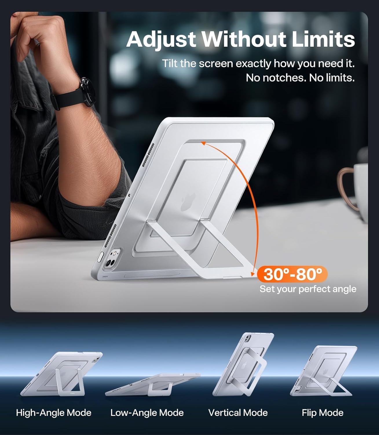image:imageTORRAS Ostand K1 Guardian for iPad Pro 11 inch 4th3rd2nd1st Generation 2022 2021 2020 2018 with Pencil Holder Ultra Stable Stand Multiple Adjustable Viewing Angles Slim Protection BlackWhite