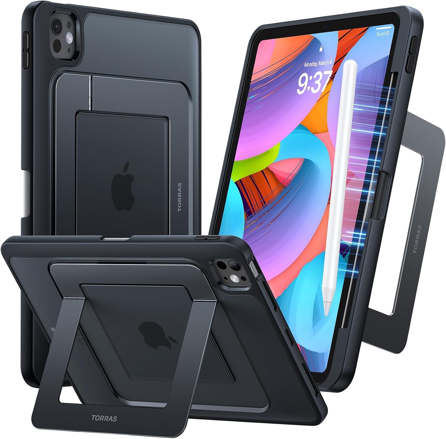 image:imageTORRAS Ostand K1 Guardian for iPad Pro 11 inch 4th3rd2nd1st Generation 2022 2021 2020 2018 with Pencil Holder Ultra Stable Stand Multiple Adjustable Viewing Angles Slim Protection BlackBlack