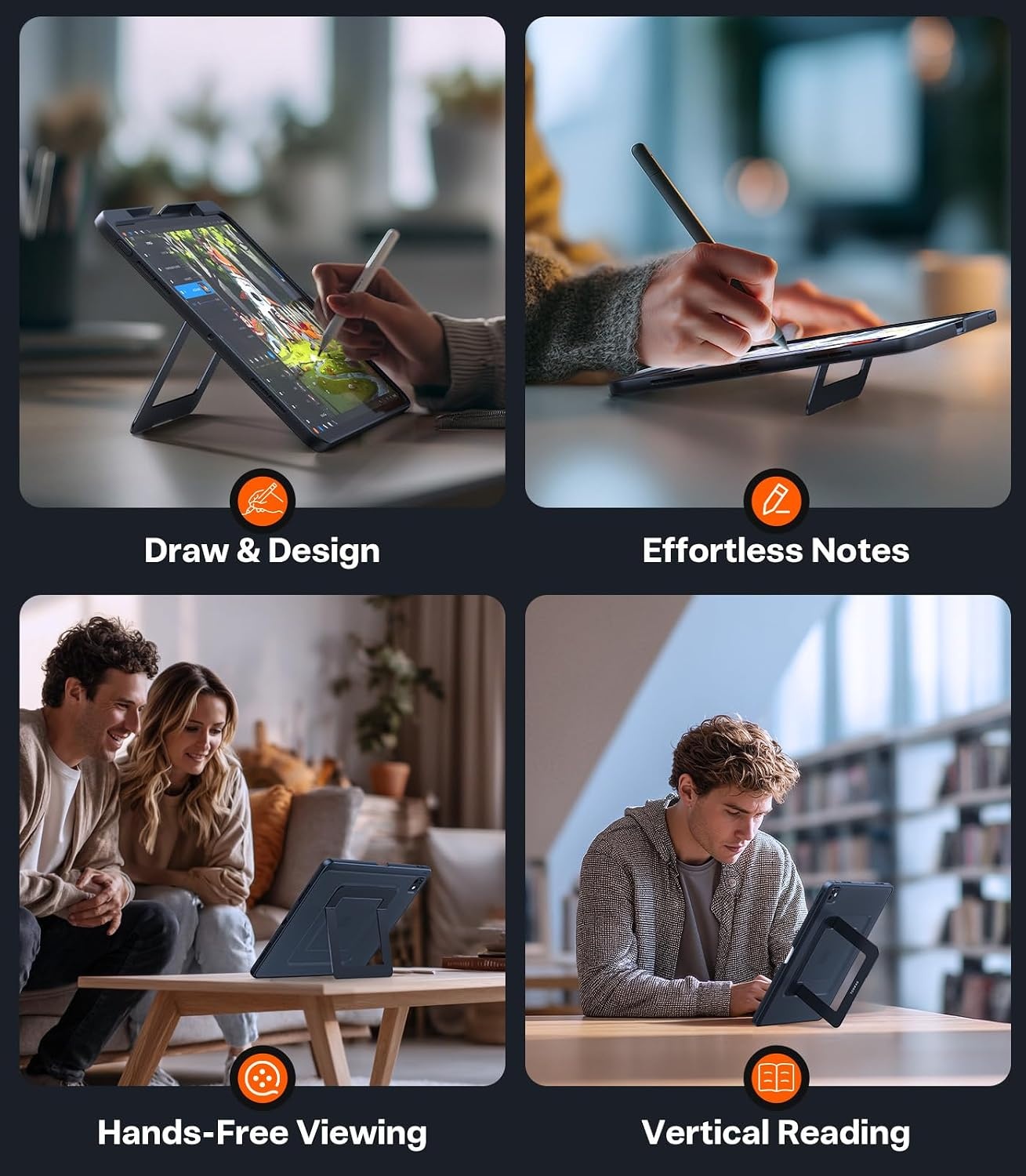image:imageTORRAS Ostand K1 Guardian for iPad Pro 11 inch 4th3rd2nd1st Generation 2022 2021 2020 2018 with Pencil Holder Ultra Stable Stand Multiple Adjustable Viewing Angles Slim Protection BlackWhite