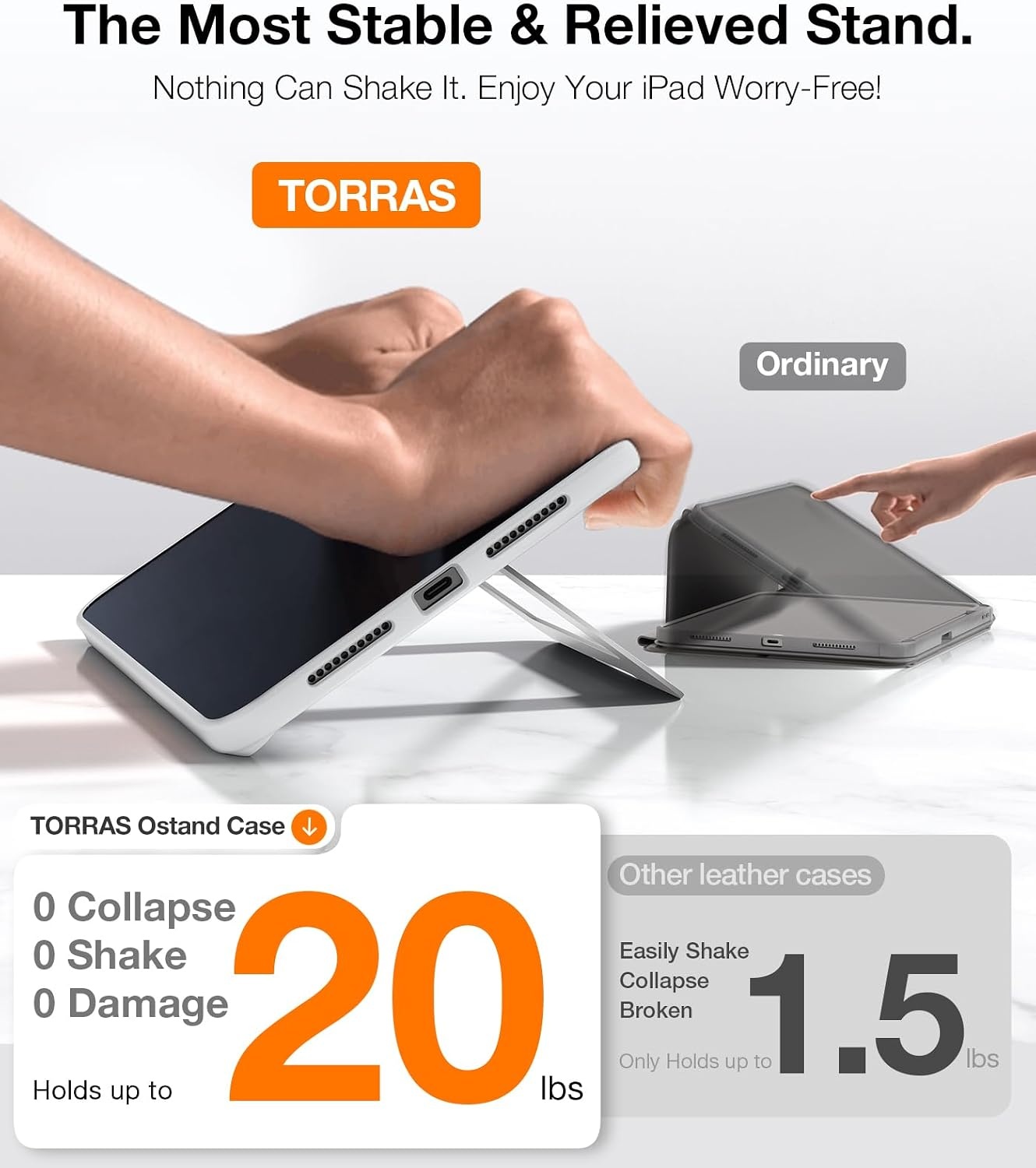 image:imageTORRAS Ostand K1 Guardian for iPad Pro 11 inch 4th3rd2nd1st Generation 2022 2021 2020 2018 with Pencil Holder Ultra Stable Stand Multiple Adjustable Viewing Angles Slim Protection BlackWhite