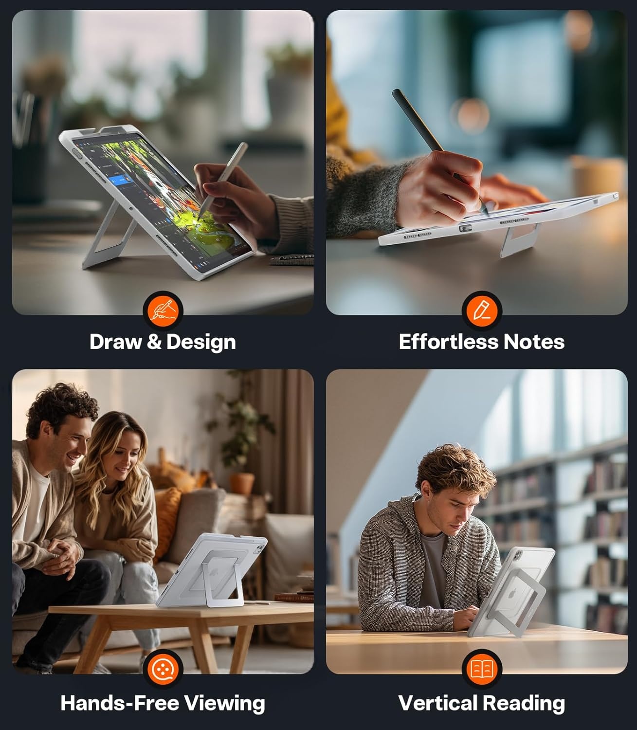 image:imageTORRAS Ostand K1 Guardian for iPad Pro 11 inch 4th3rd2nd1st Generation 2022 2021 2020 2018 with Pencil Holder Ultra Stable Stand Multiple Adjustable Viewing Angles Slim Protection BlackWhite