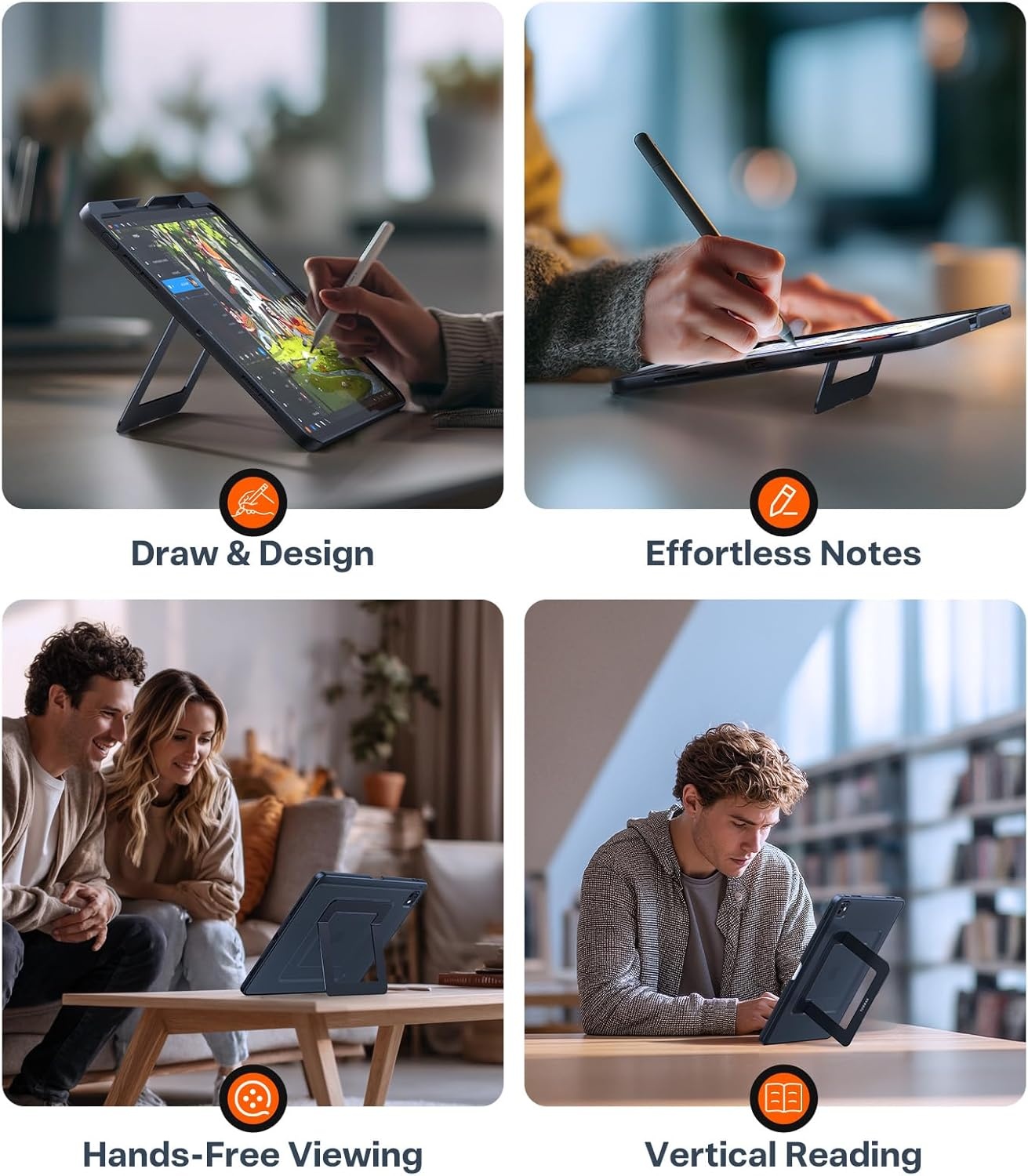 image:imageTORRAS Ostand K1 Guardian for iPad Pro 11 inch 4th3rd2nd1st Generation 2022 2021 2020 2018 with Pencil Holder Ultra Stable Stand Multiple Adjustable Viewing Angles Slim Protection BlackWhite