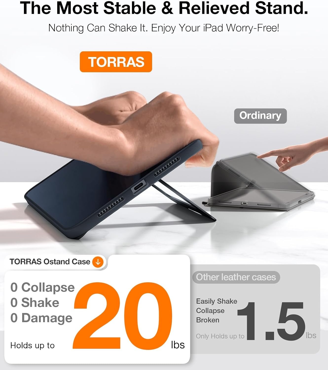 image:imageTORRAS Ostand K1 Guardian for iPad Pro 11 inch 4th3rd2nd1st Generation 2022 2021 2020 2018 with Pencil Holder Ultra Stable Stand Multiple Adjustable Viewing Angles Slim Protection BlackBlack