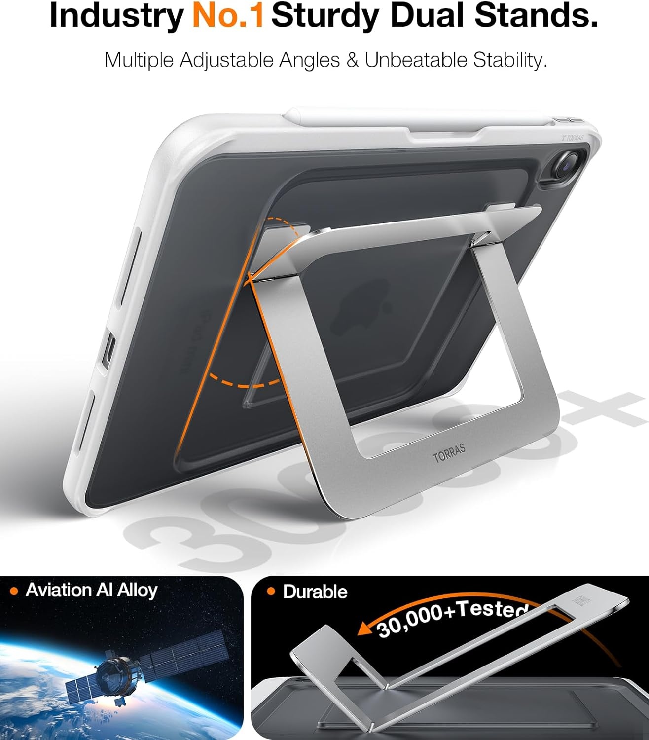 image:imageTORRAS Ostand K1 Guardian for iPad Pro 11 inch 4th3rd2nd1st Generation 2022 2021 2020 2018 with Pencil Holder Ultra Stable Stand Multiple Adjustable Viewing Angles Slim Protection BlackWhite
