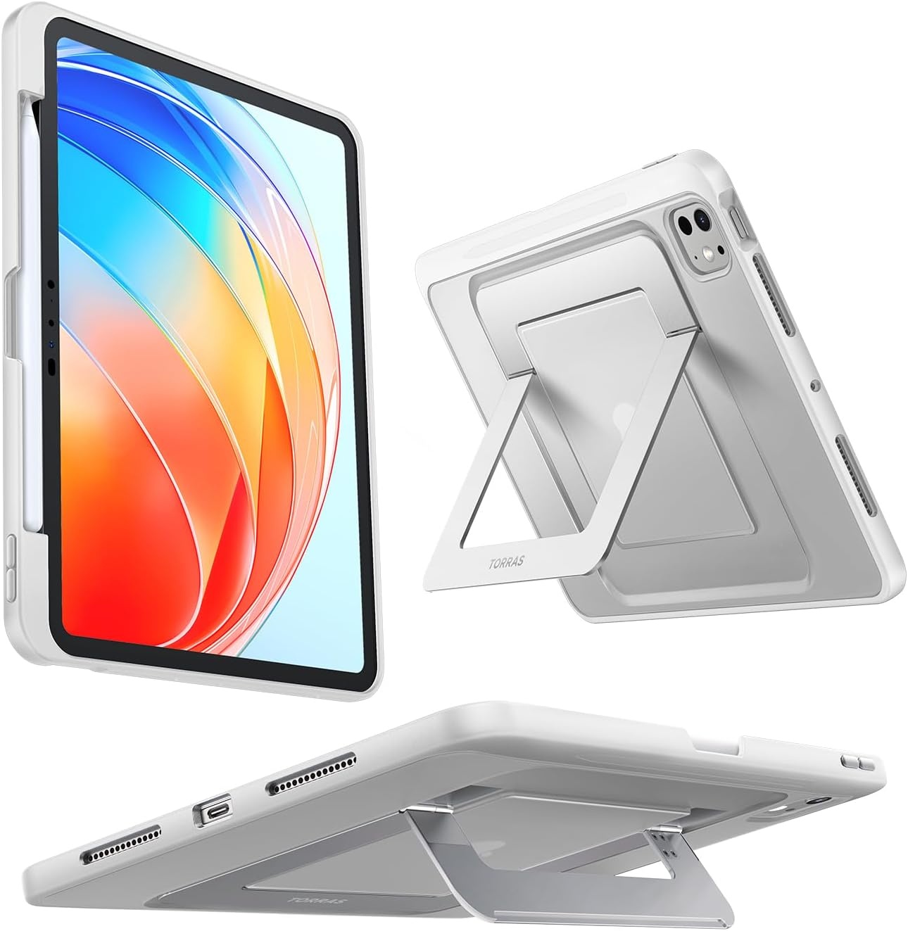 image:imageTORRAS Ostand K1 Guardian for iPad Pro 11 inch 4th3rd2nd1st Generation 2022 2021 2020 2018 with Pencil Holder Ultra Stable Stand Multiple Adjustable Viewing Angles Slim Protection BlackWhite
