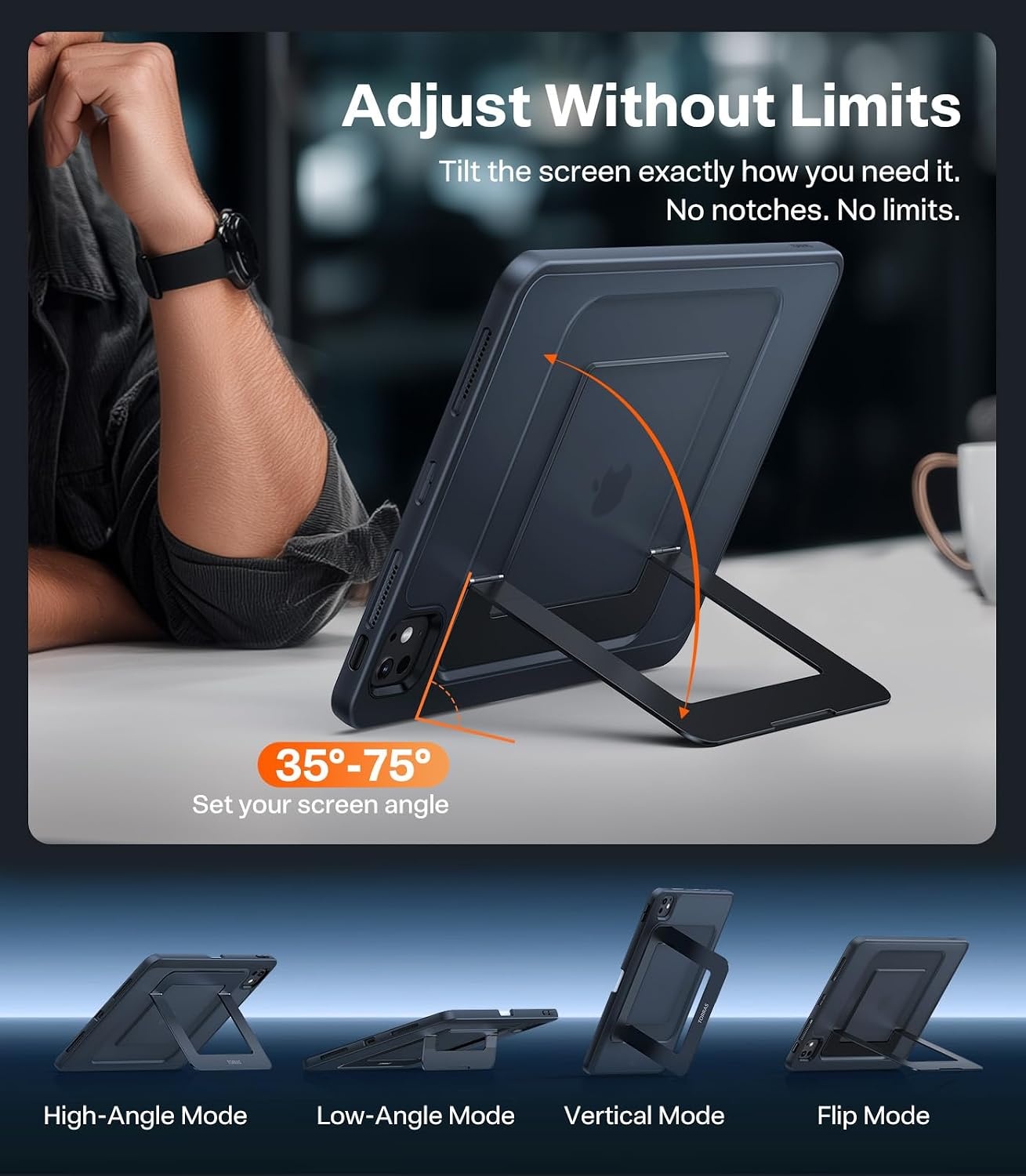 image:imageTORRAS Ostand K1 Guardian for iPad Pro 11 inch 4th3rd2nd1st Generation 2022 2021 2020 2018 with Pencil Holder Ultra Stable Stand Multiple Adjustable Viewing Angles Slim Protection BlackBlack