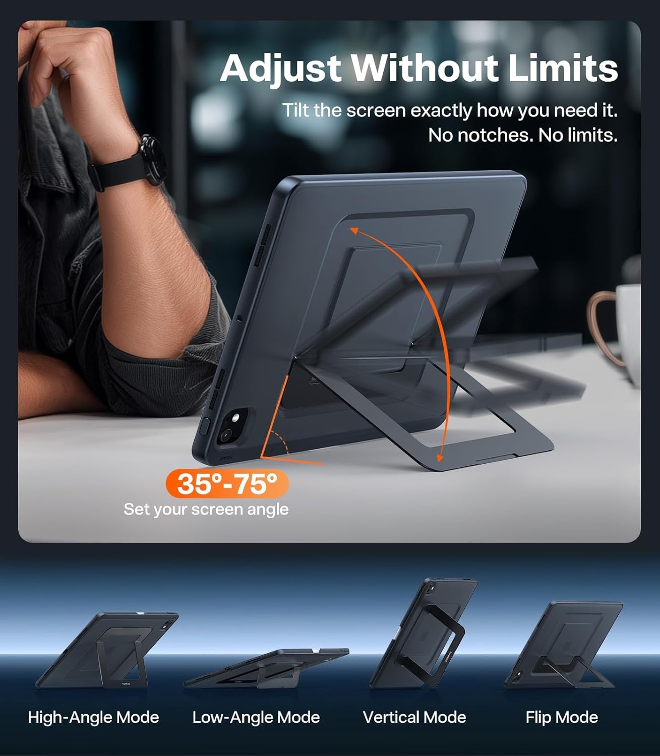 image:imageTORRAS Ostand K1 Guardian for iPad Pro 11 inch 4th3rd2nd1st Generation 2022 2021 2020 2018 with Pencil Holder Ultra Stable Stand Multiple Adjustable Viewing Angles Slim Protection BlackBlack
