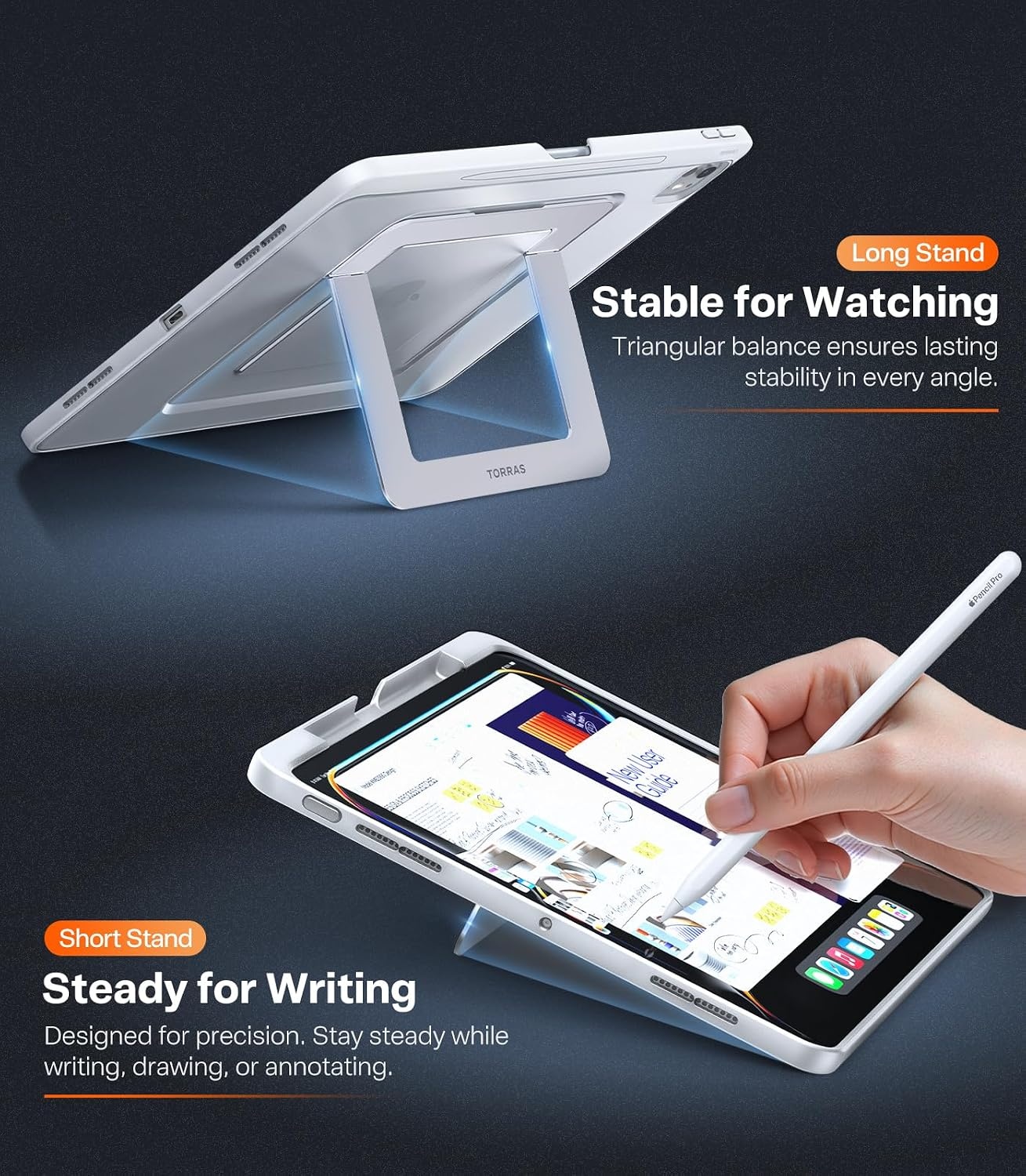image:imageTORRAS Ostand K1 Guardian for iPad Pro 11 inch 4th3rd2nd1st Generation 2022 2021 2020 2018 with Pencil Holder Ultra Stable Stand Multiple Adjustable Viewing Angles Slim Protection BlackWhite
