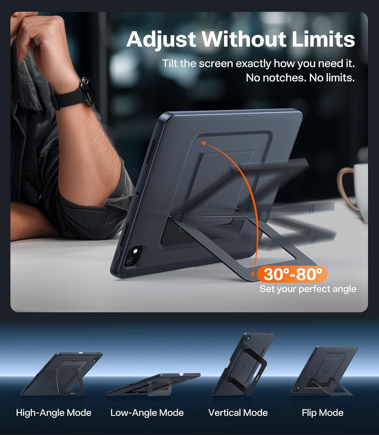 image:imageTORRAS Ostand K1 Guardian for iPad Pro 11 inch 4th3rd2nd1st Generation 2022 2021 2020 2018 with Pencil Holder Ultra Stable Stand Multiple Adjustable Viewing Angles Slim Protection BlackWhite