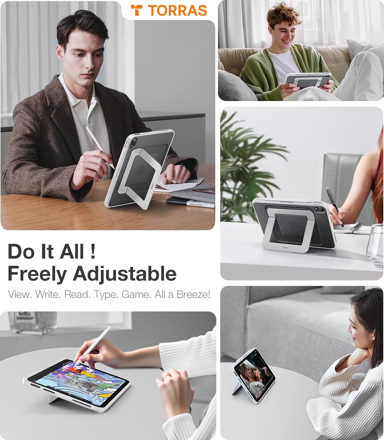 image:imageTORRAS Ostand K1 Guardian for iPad Pro 11 inch 4th3rd2nd1st Generation 2022 2021 2020 2018 with Pencil Holder Ultra Stable Stand Multiple Adjustable Viewing Angles Slim Protection BlackPurple