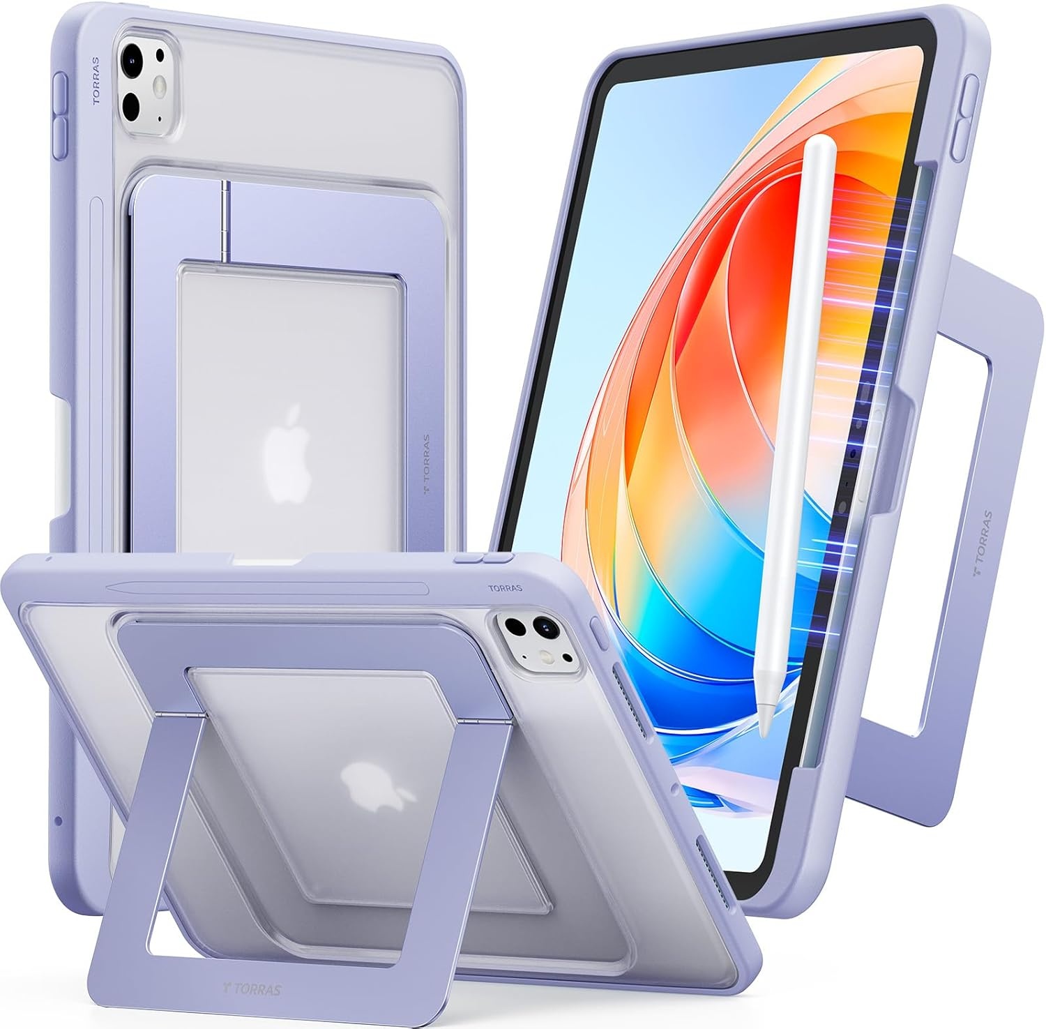 image:imageTORRAS Ostand K1 Guardian for iPad Pro 11 inch 4th3rd2nd1st Generation 2022 2021 2020 2018 with Pencil Holder Ultra Stable Stand Multiple Adjustable Viewing Angles Slim Protection BlackPurple