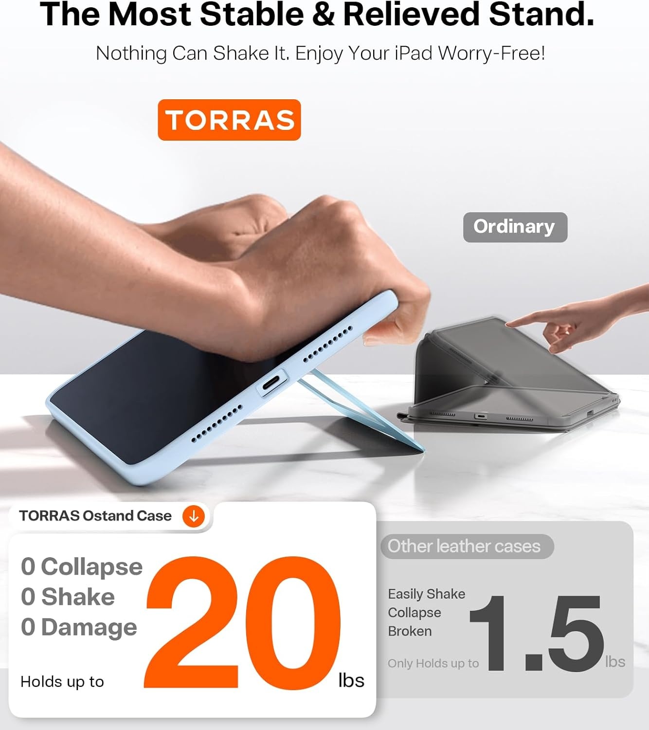 image:imageTORRAS Ostand K1 Guardian for iPad Pro 11 inch 4th3rd2nd1st Generation 2022 2021 2020 2018 with Pencil Holder Ultra Stable Stand Multiple Adjustable Viewing Angles Slim Protection BlackBlue