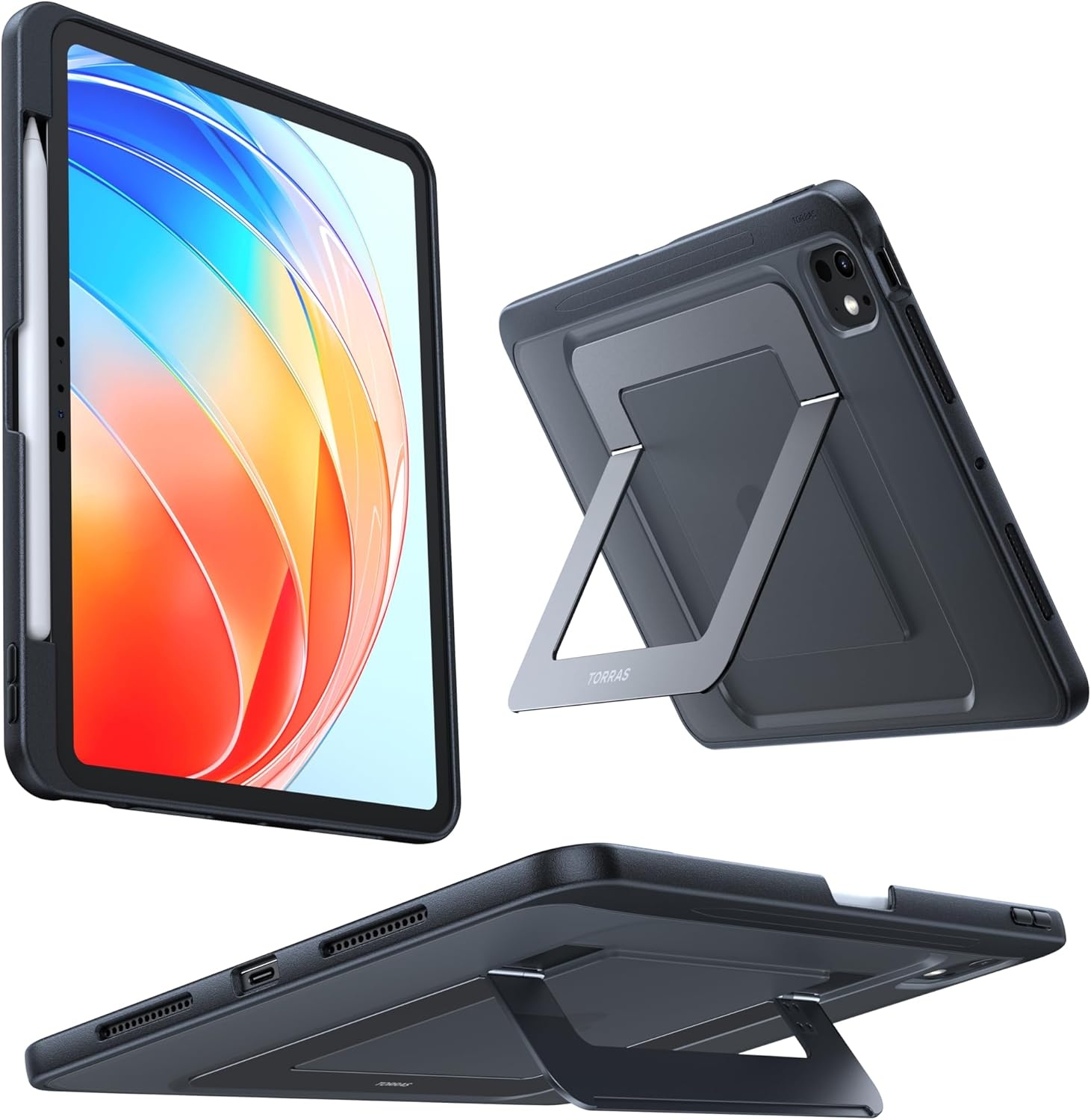 image:imageTORRAS Ostand K1 Guardian for iPad Pro 11 inch 4th3rd2nd1st Generation 2022 2021 2020 2018 with Pencil Holder Ultra Stable Stand Multiple Adjustable Viewing Angles Slim Protection BlackBlack
