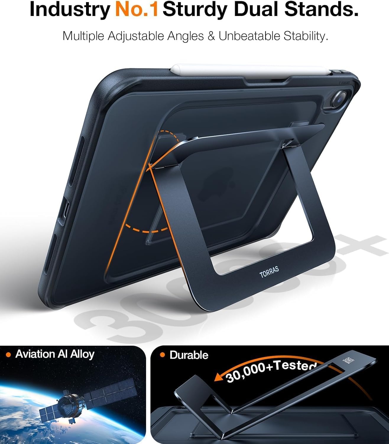image:imageTORRAS Ostand K1 Guardian for iPad Pro 11 inch 4th3rd2nd1st Generation 2022 2021 2020 2018 with Pencil Holder Ultra Stable Stand Multiple Adjustable Viewing Angles Slim Protection BlackWhite