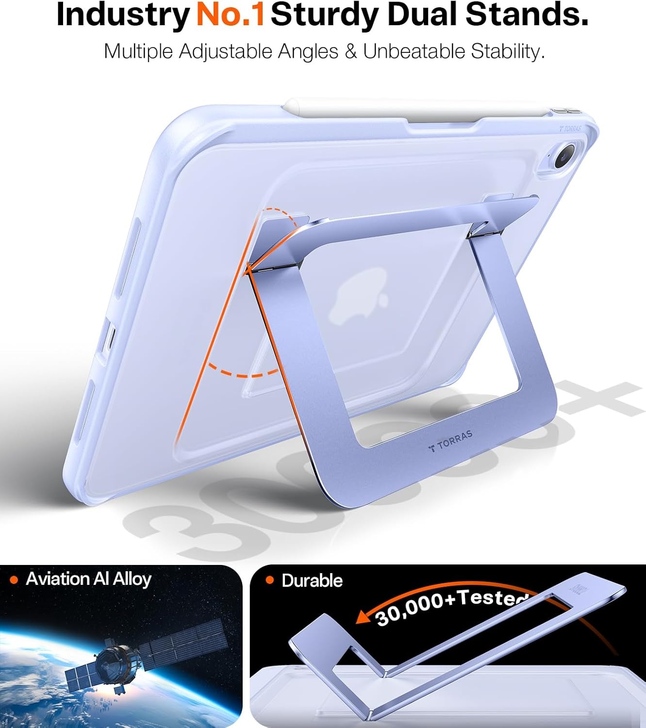 image:imageTORRAS Ostand K1 Guardian for iPad Pro 11 inch 4th3rd2nd1st Generation 2022 2021 2020 2018 with Pencil Holder Ultra Stable Stand Multiple Adjustable Viewing Angles Slim Protection BlackPurple