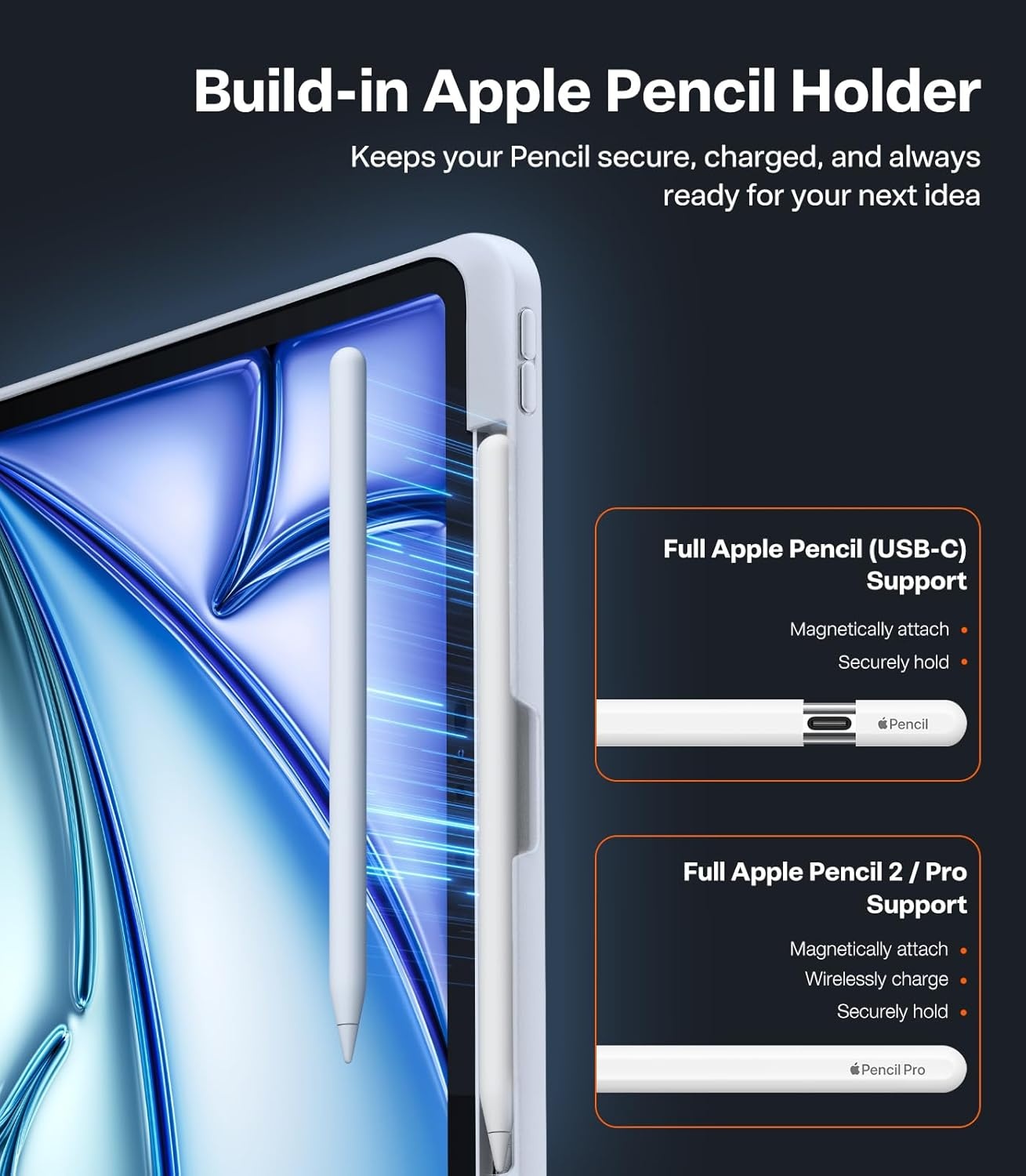 image:imageTORRAS Ostand K1 Guardian for iPad Pro 11 inch 4th3rd2nd1st Generation 2022 2021 2020 2018 with Pencil Holder Ultra Stable Stand Multiple Adjustable Viewing Angles Slim Protection BlackWhite