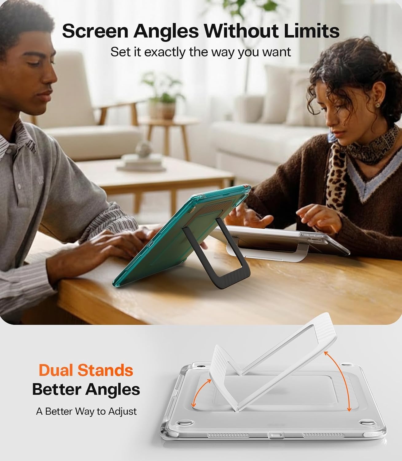 image:imageTORRAS Ostand K3 Neo for iPad Air 11 Inch Case M4 2026 M3 2025 M2 2024 Viewing Angles AdjustableUltra Stable Stand Shockproof Protective Slim Kickstand Case with Pencil Holder Glacier SprintMatte Translucent