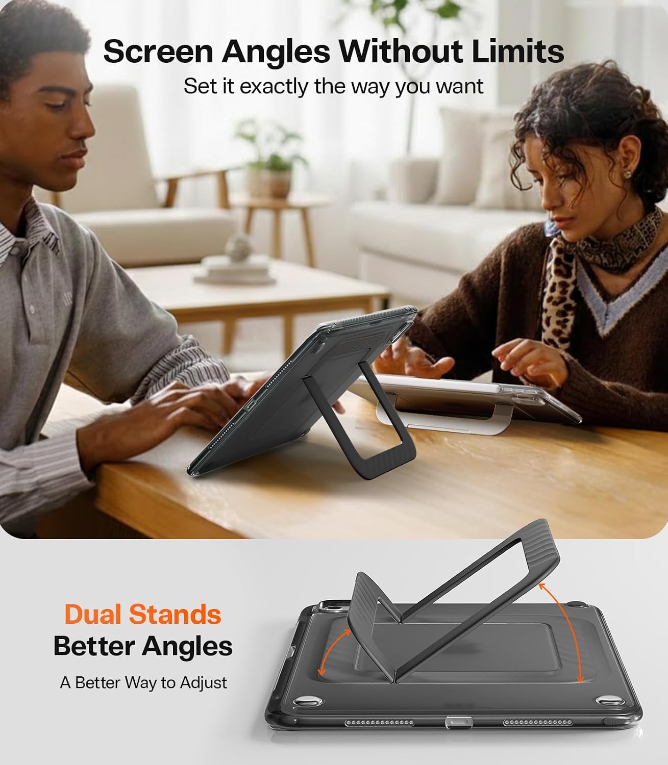 image:imageTORRAS Ostand K3 Neo for iPad Air 11 Inch Case M4 2026 M3 2025 M2 2024 Viewing Angles AdjustableUltra Stable Stand Shockproof Protective Slim Kickstand Case with Pencil Holder Glacier SprintObsidian Black