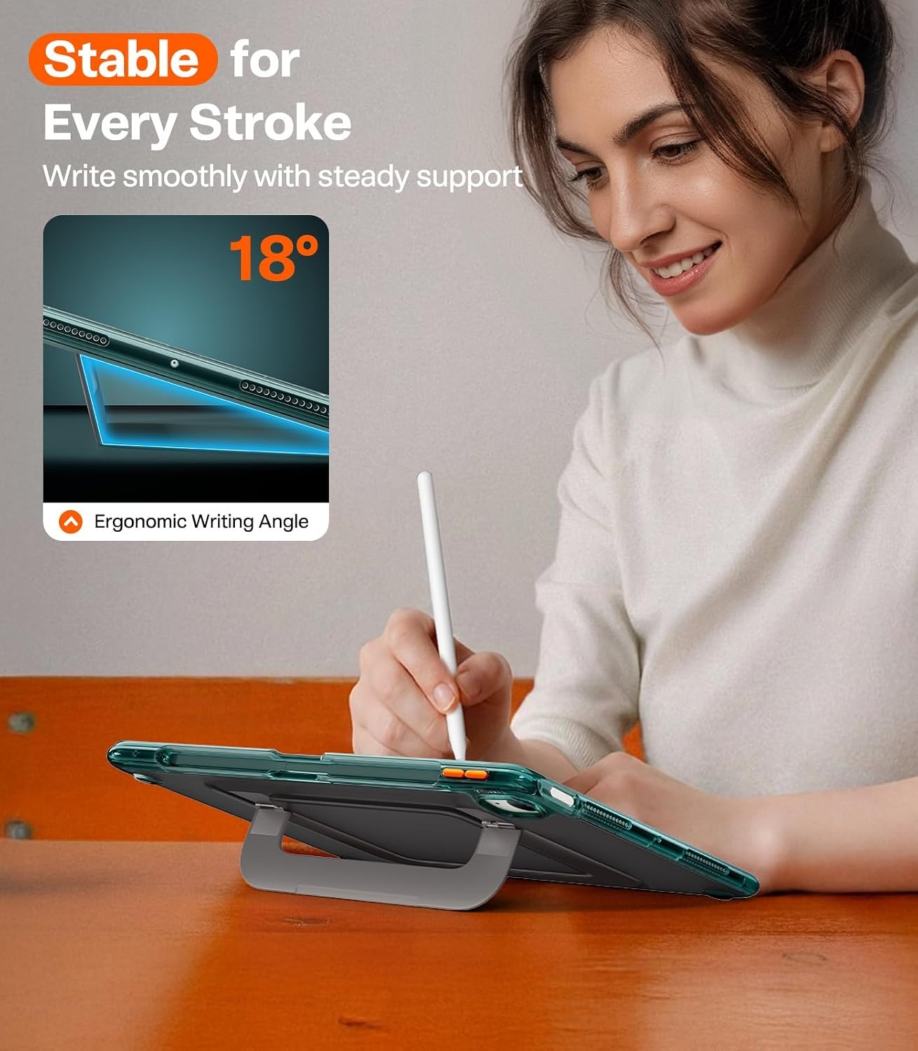 image:imageTORRAS Ostand K3 Neo for iPad Air 11 Inch Case M4 2026 M3 2025 M2 2024 Viewing Angles AdjustableUltra Stable Stand Shockproof Protective Slim Kickstand Case with Pencil Holder Glacier SprintGlacier Sprint