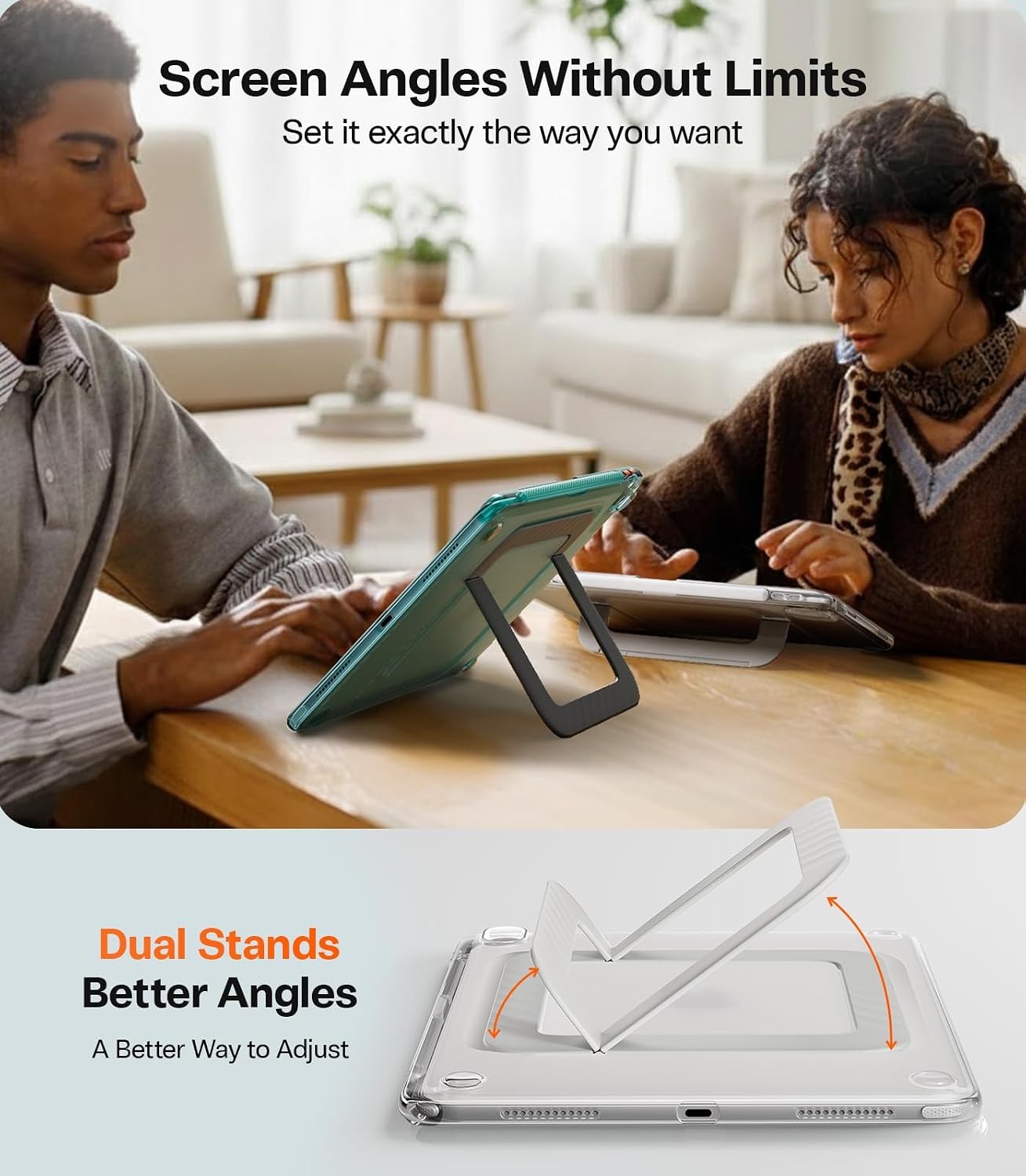 image:imageTORRAS Ostand K3 Neo for iPad Air 11 Inch Case M4 2026 M3 2025 M2 2024 Viewing Angles AdjustableUltra Stable Stand Shockproof Protective Slim Kickstand Case with Pencil Holder Glacier SprintMatte Translucent