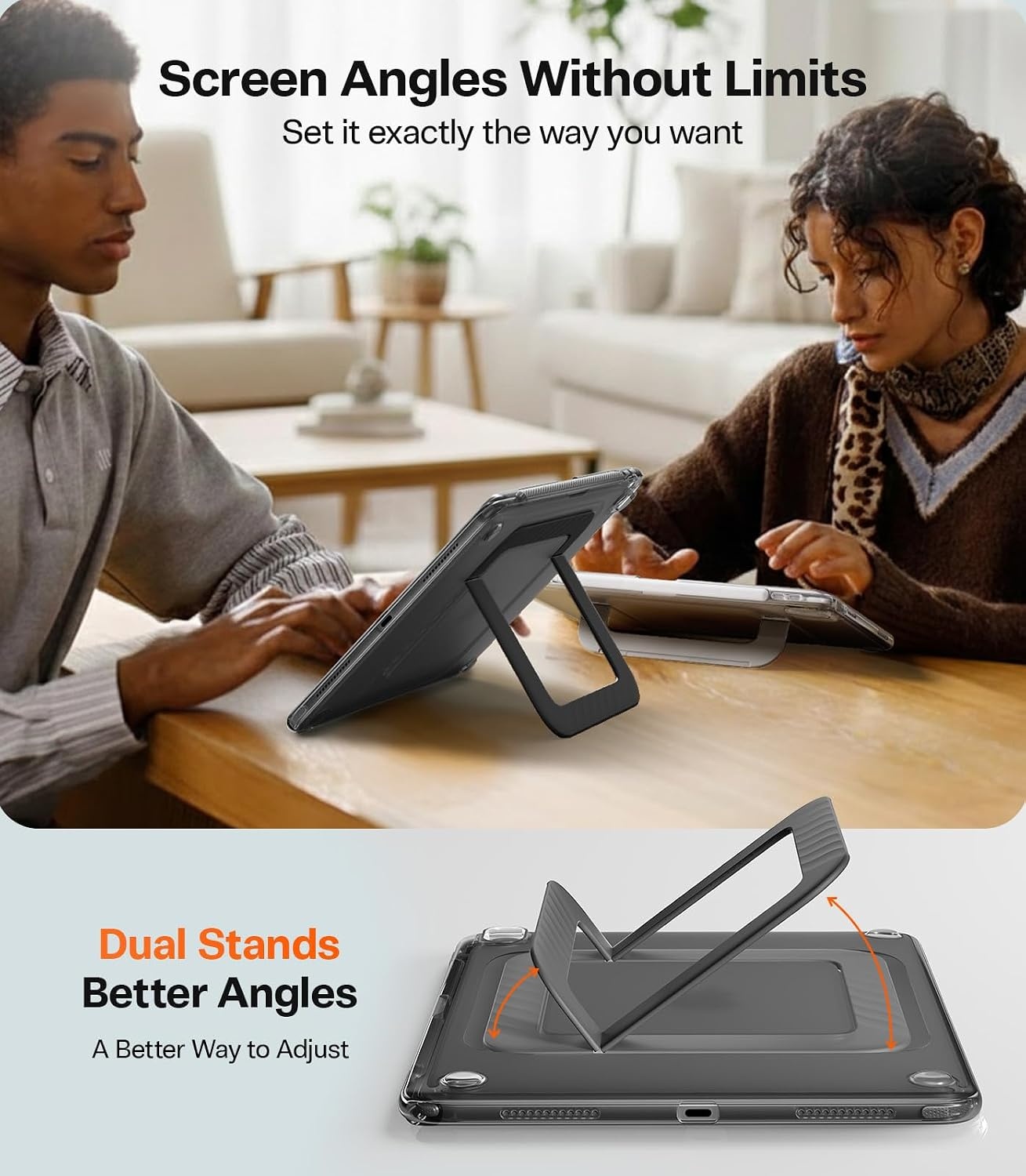 image:imageTORRAS Ostand K3 Neo for iPad Air 11 Inch Case M4 2026 M3 2025 M2 2024 Viewing Angles AdjustableUltra Stable Stand Shockproof Protective Slim Kickstand Case with Pencil Holder Glacier SprintObsidian Black